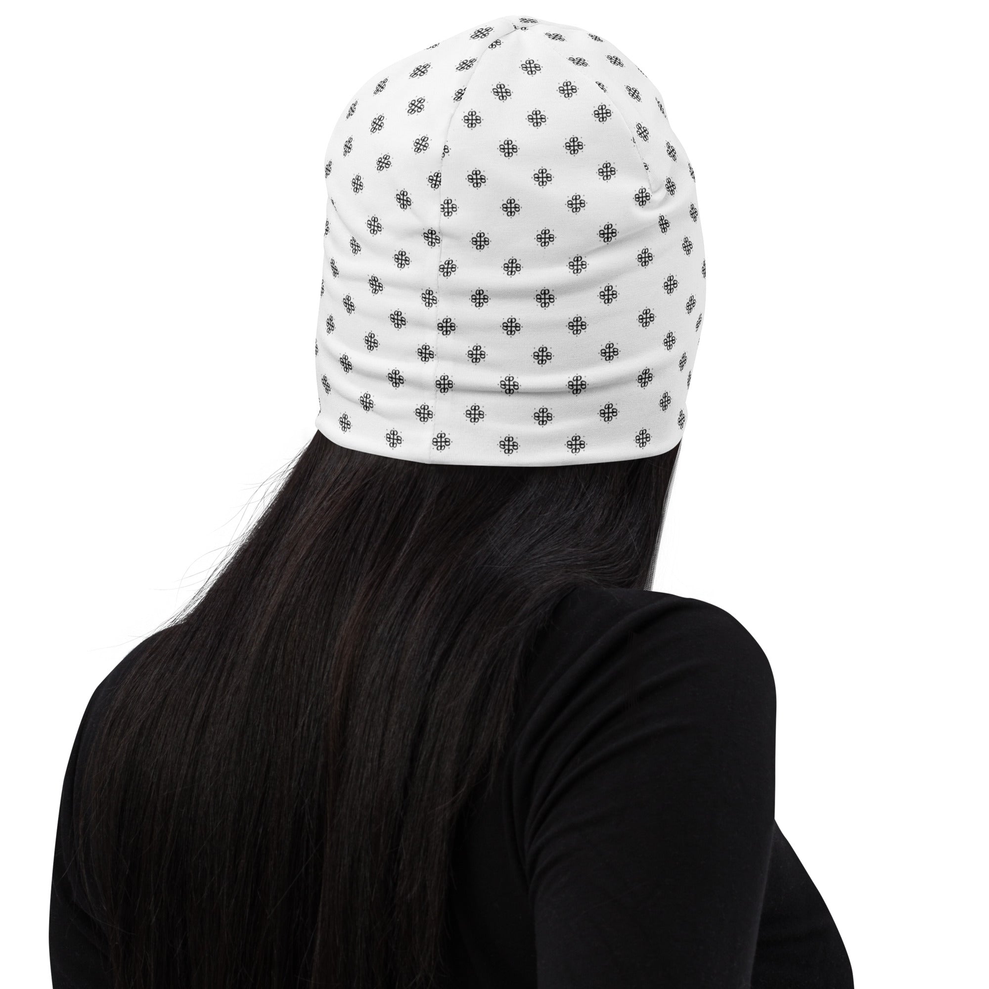 All-Over Print Beanie with clover logo