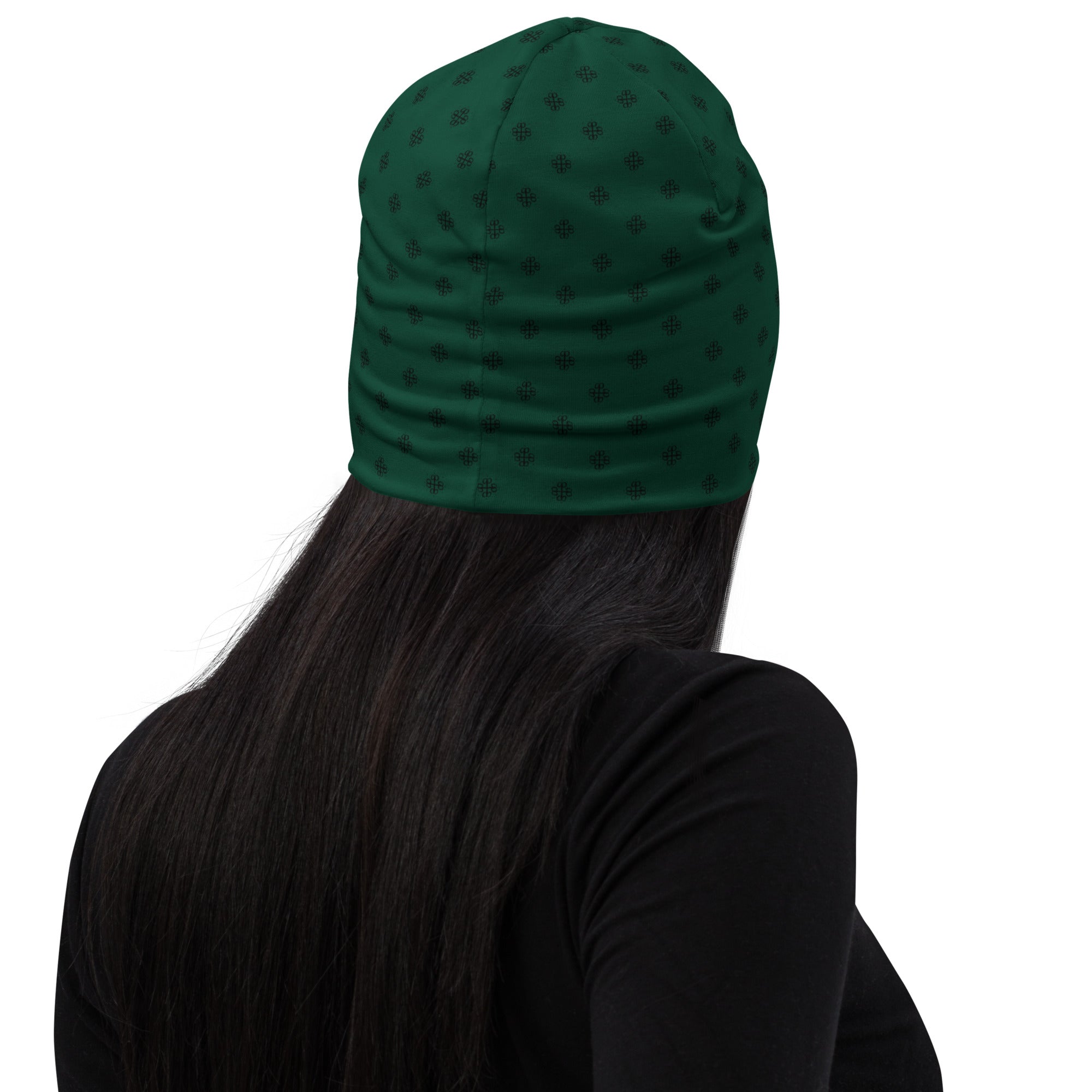 All-Over Print Beanie with clover logo