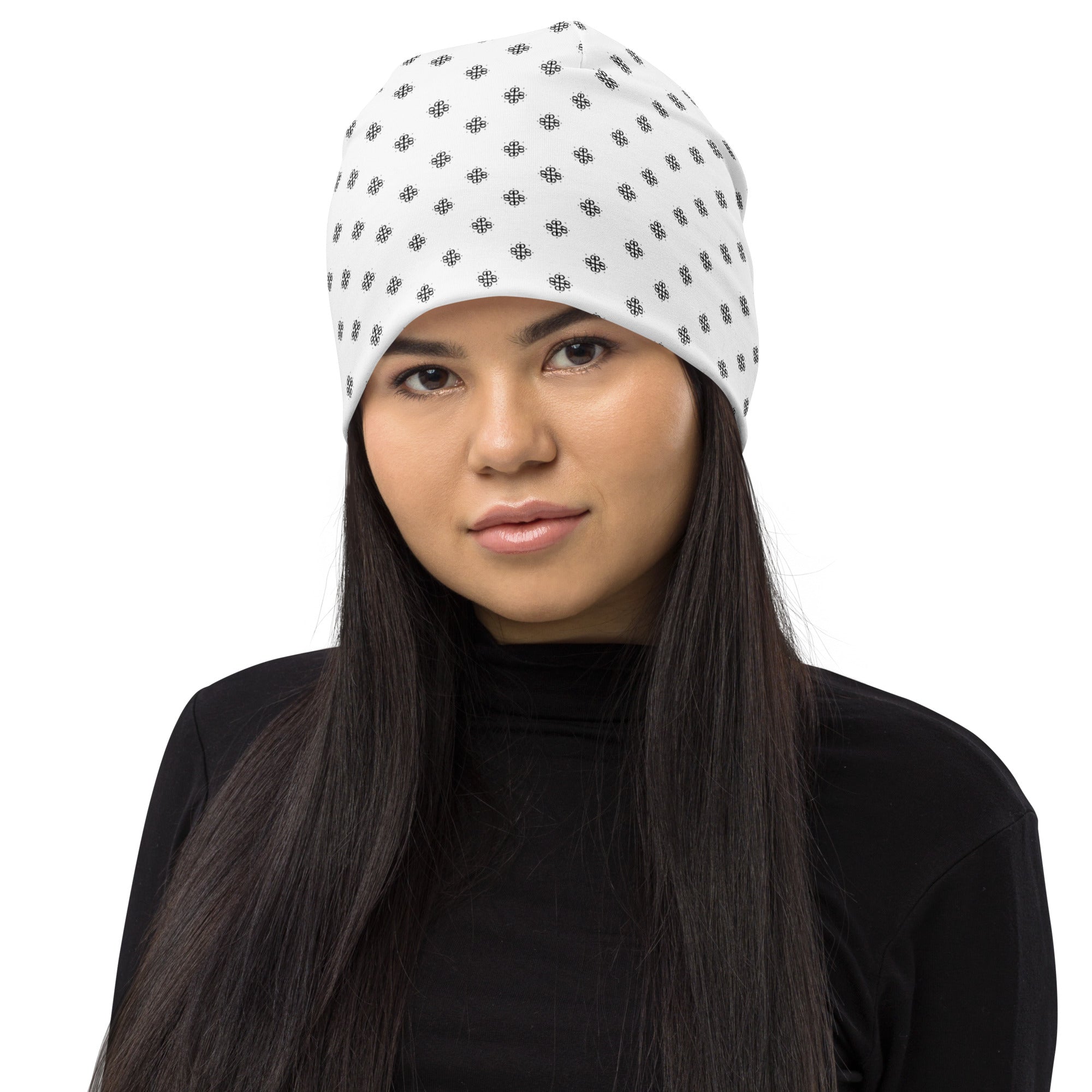 All-Over Print Beanie with clover logo