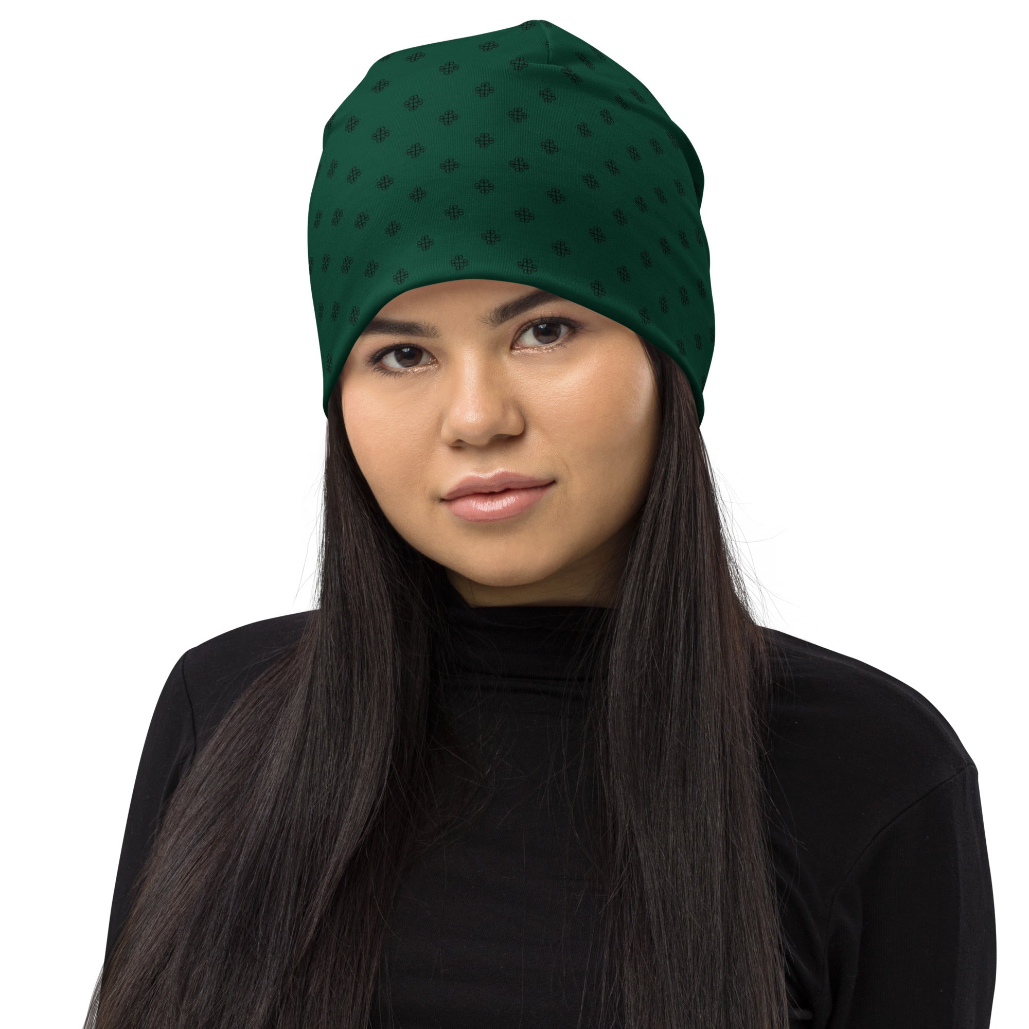 All-Over Print Beanie with clover logo