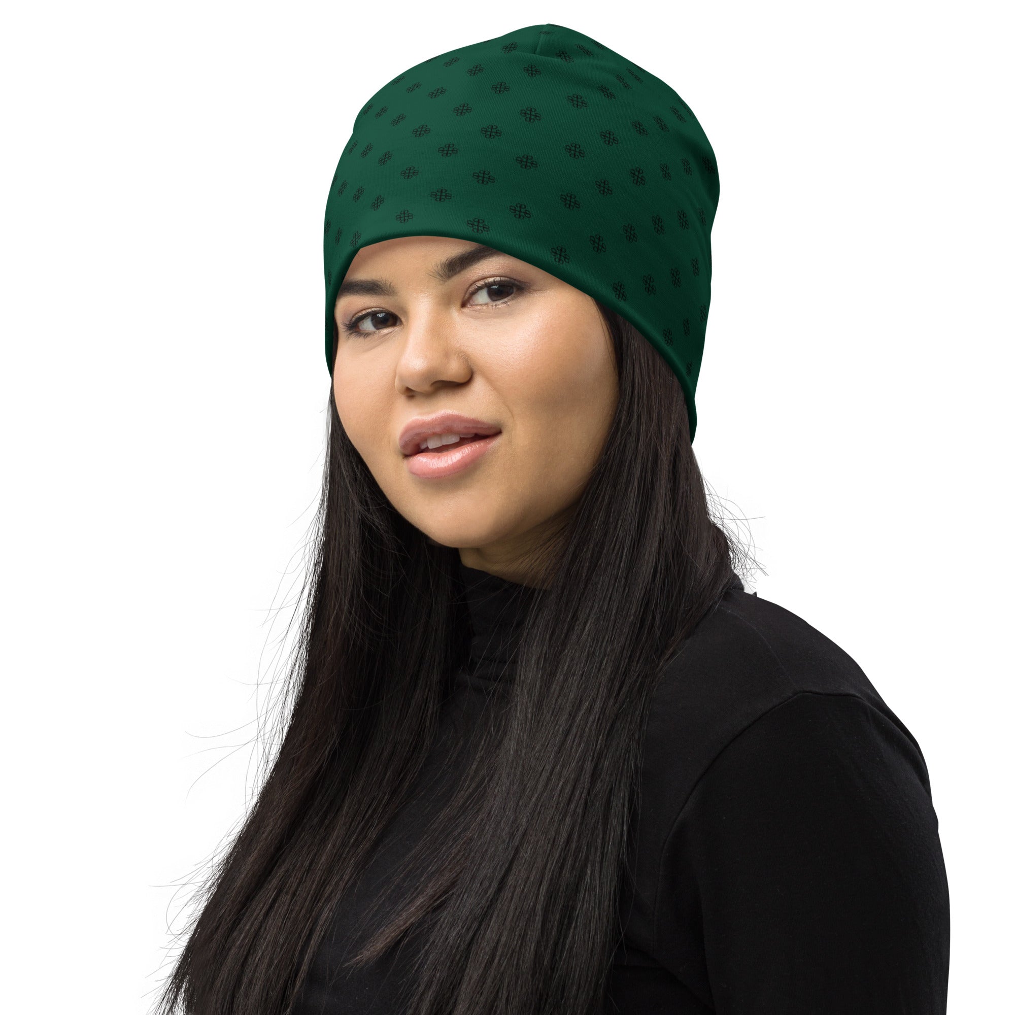 All-Over Print Beanie with clover logo