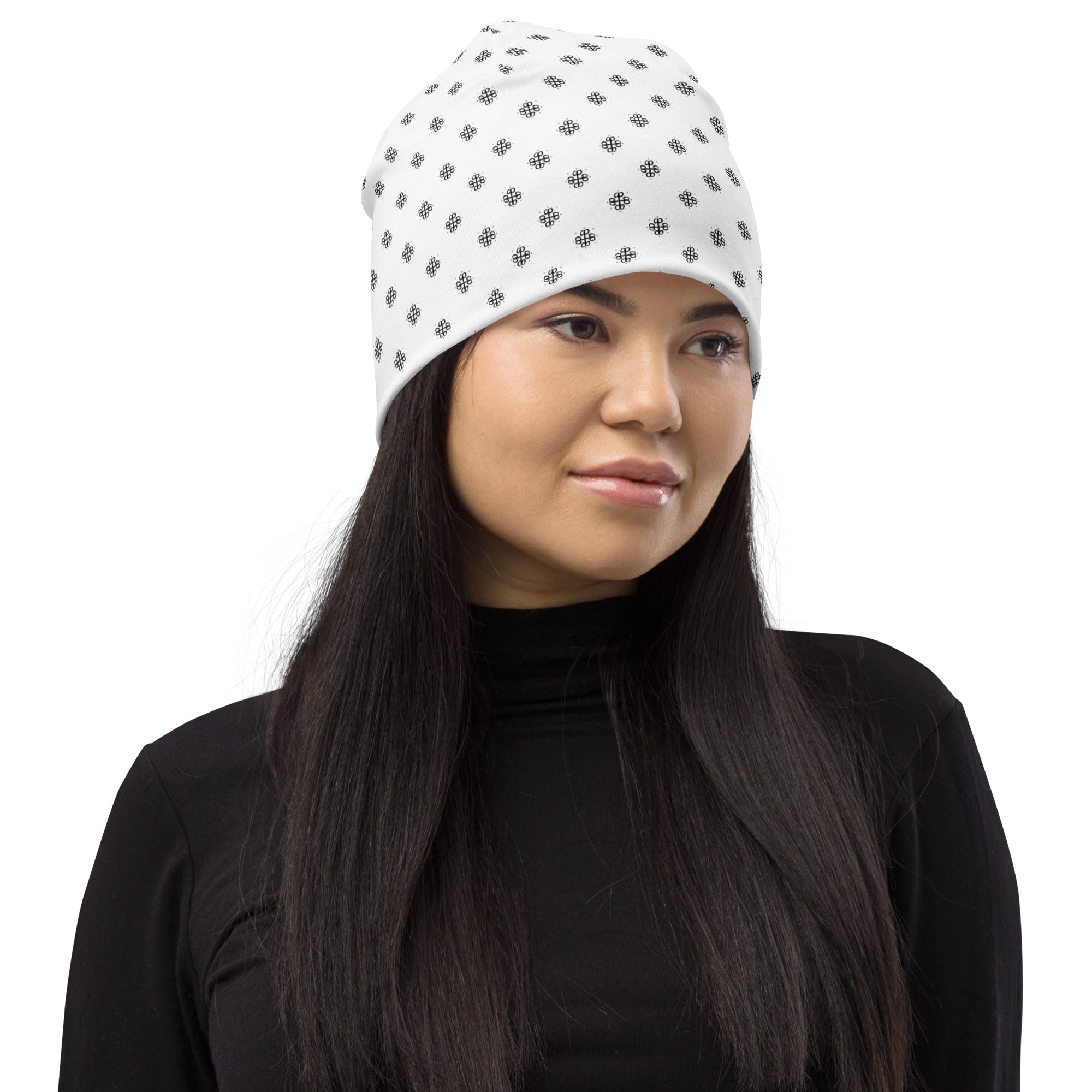 All-Over Print Beanie with clover logo