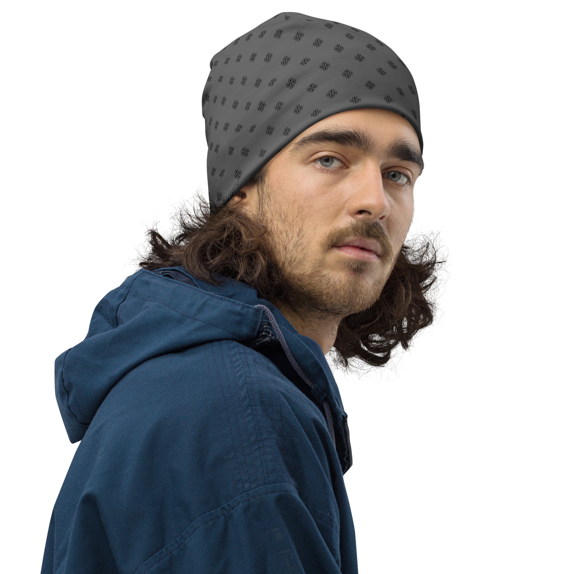 All-Over Print Beanie with clover logo