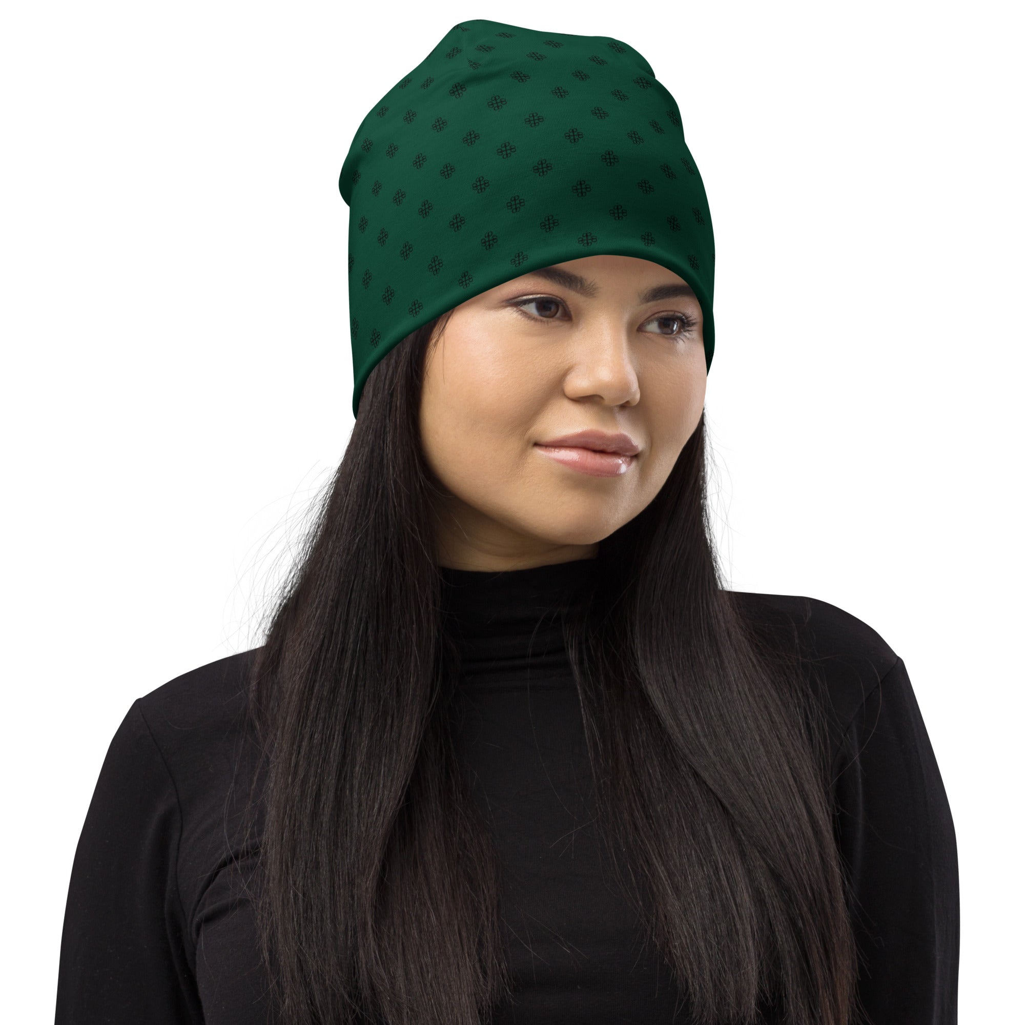 All-Over Print Beanie with clover logo