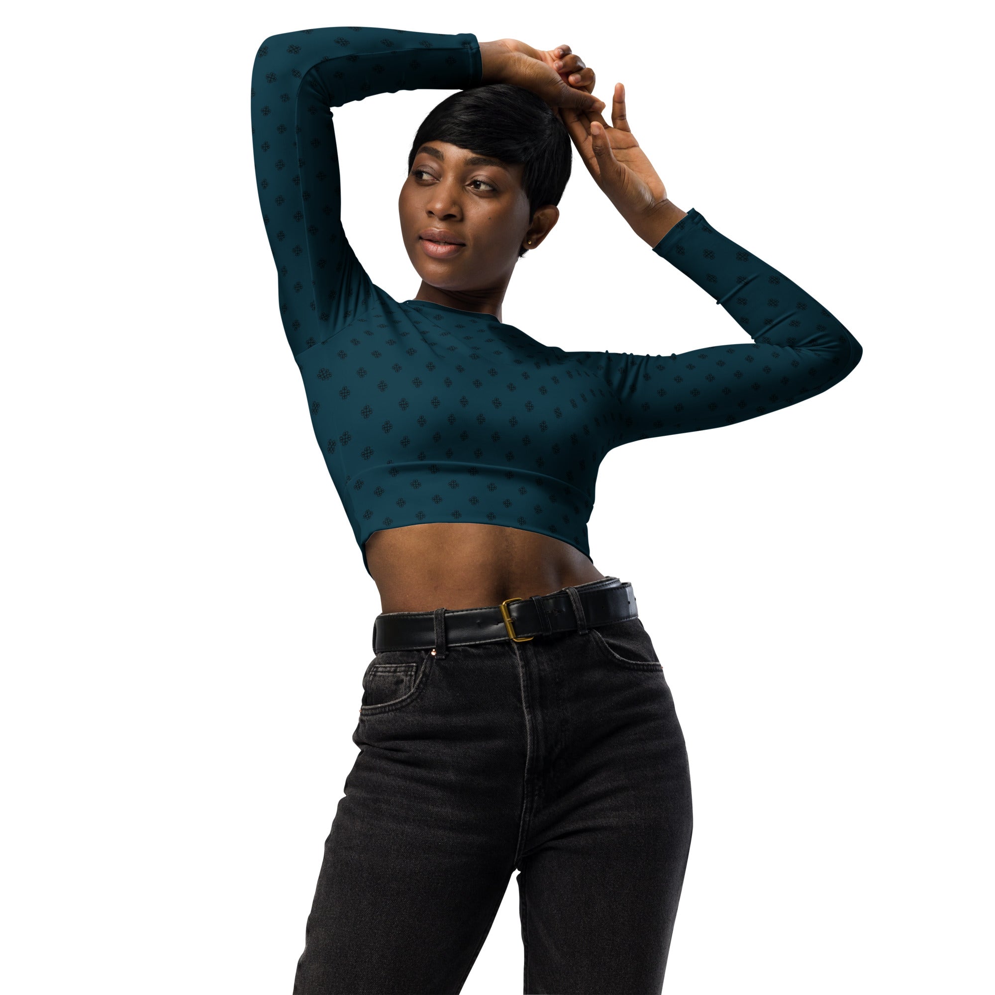 Recycled long-sleeve crop top with clover logo