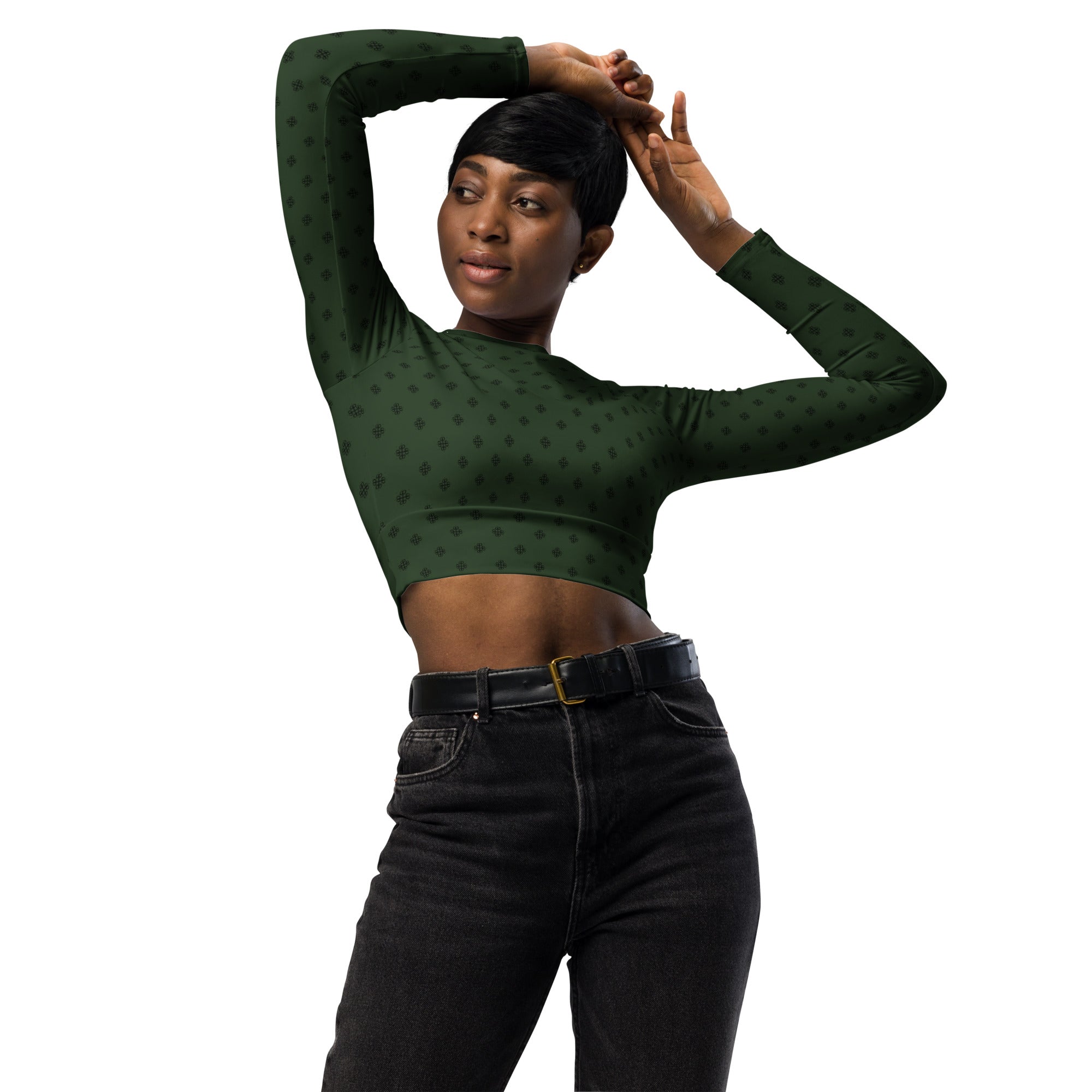 Recycled long-sleeve crop top with clover logo