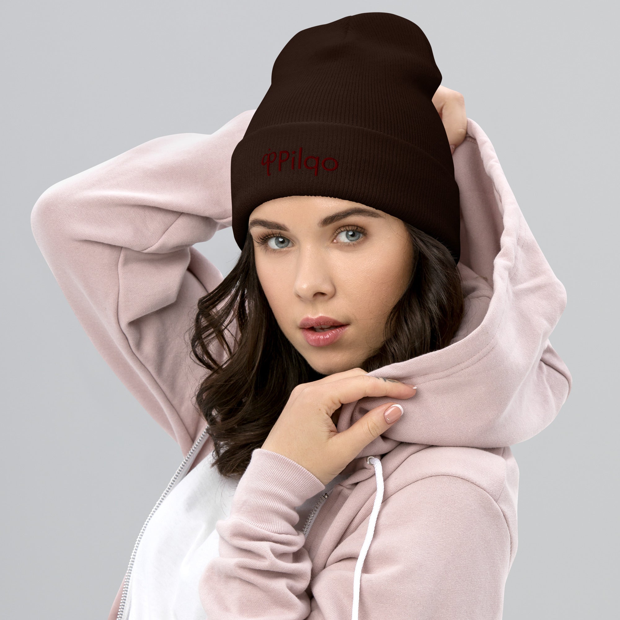 Beanie mit Umschlag und kastanienbraunem 3D-Logo