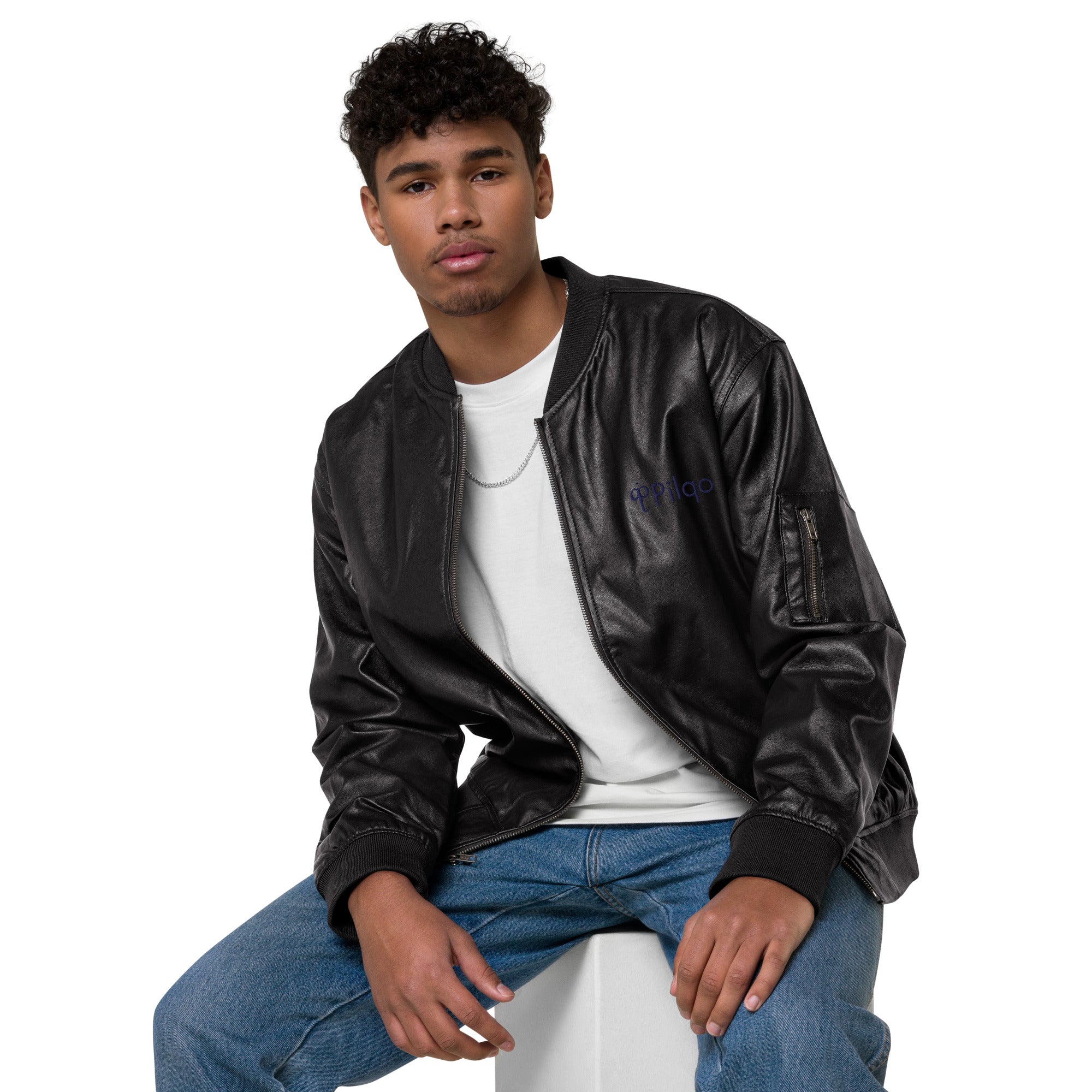 Eco Leather Bomber Jacket with logo