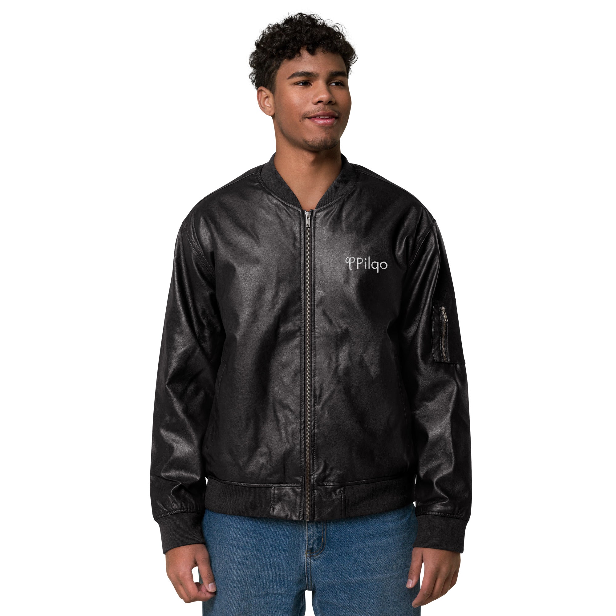 Eco Leather Bomber Jacket with logo