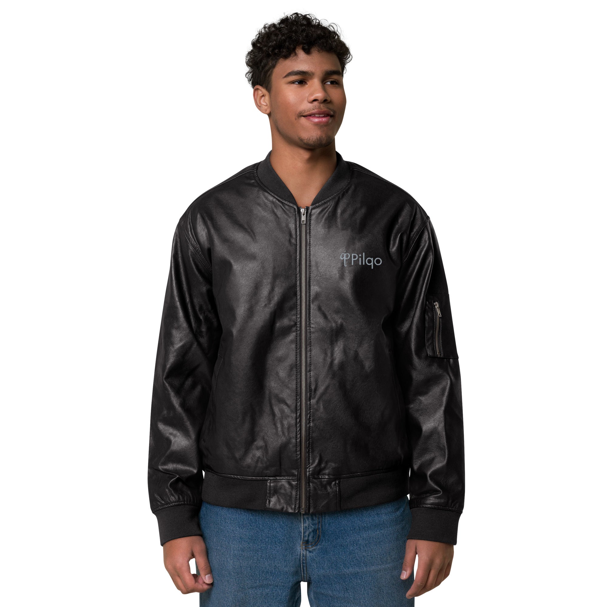 Eco Leather Bomber Jacket with logo