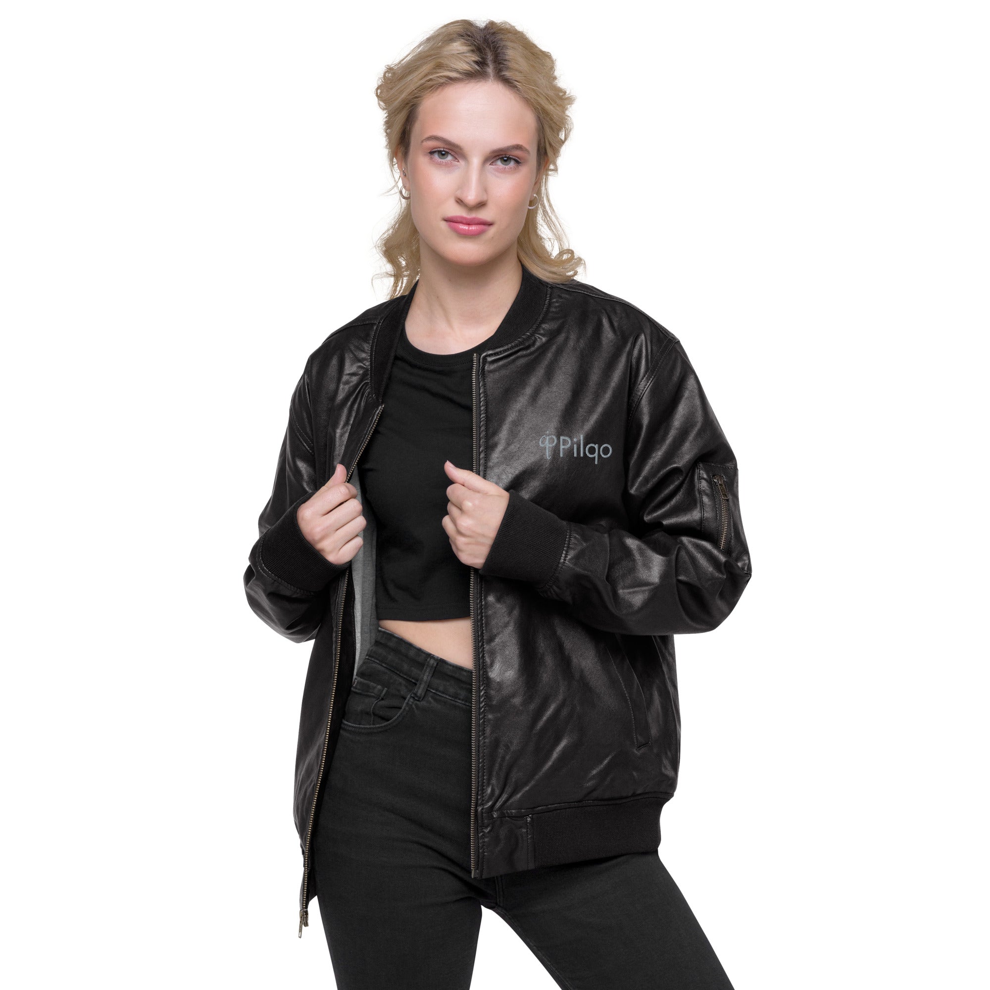 Eco Leather Bomber Jacket with logo