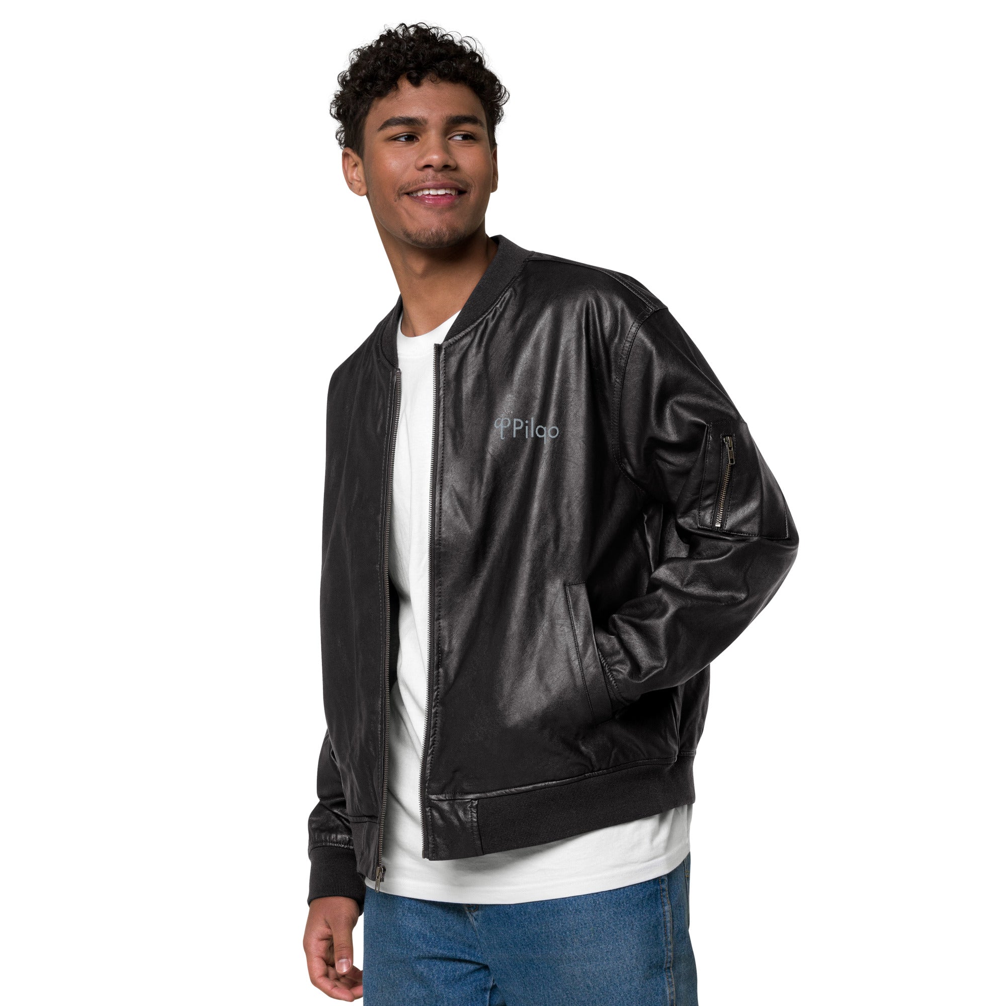 Eco Leather Bomber Jacket with logo