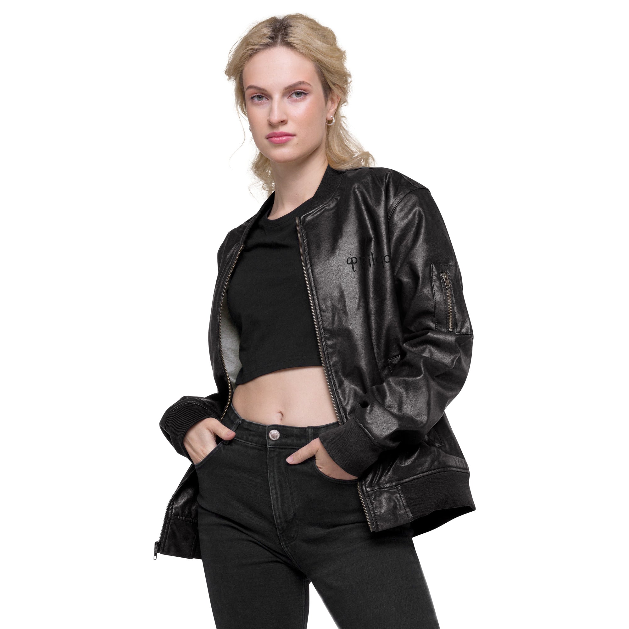 Eco Leather Bomber Jacket with logo