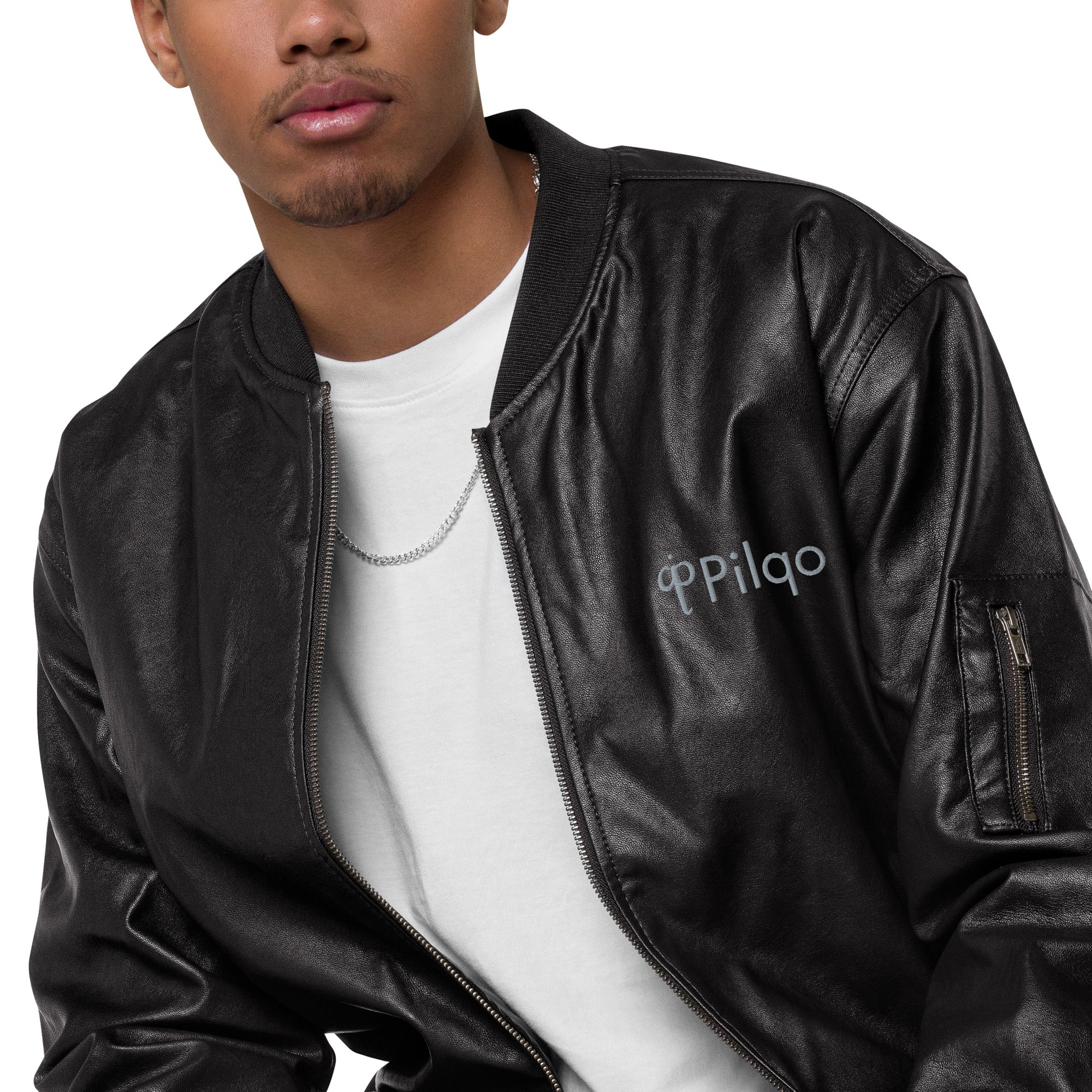 Eco Leather Bomber Jacket with logo