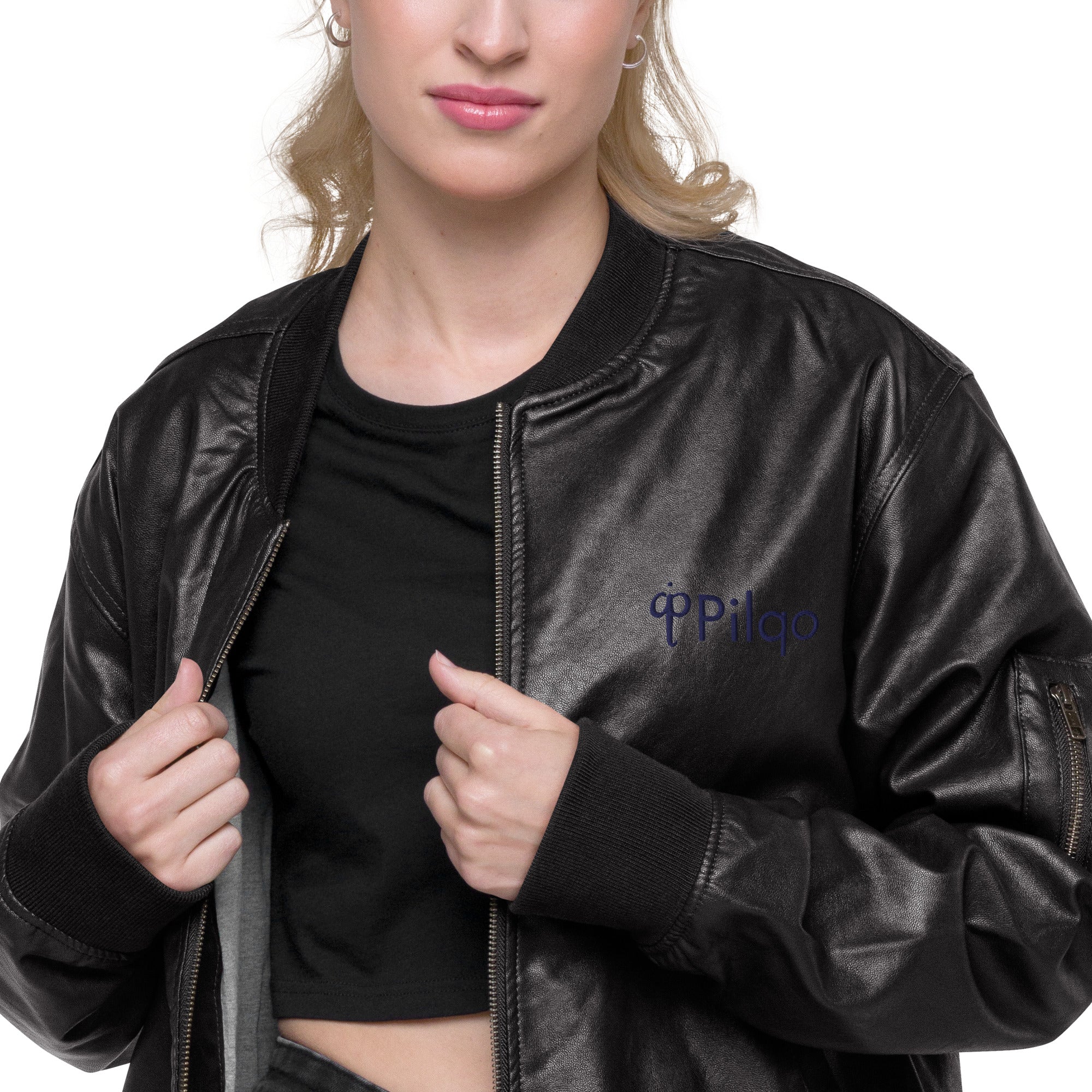 Eco Leather Bomber Jacket with logo