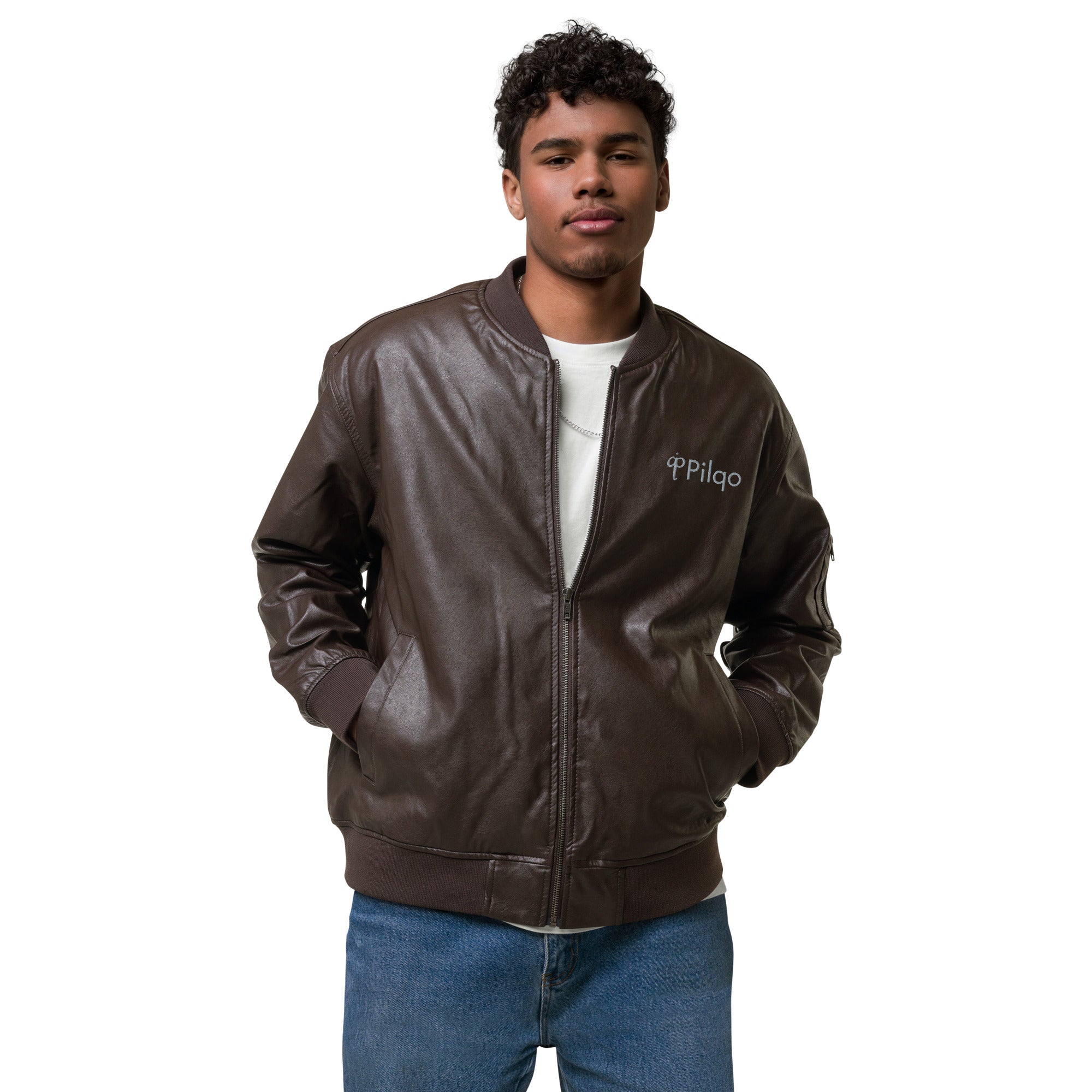 Eco Leather Bomber Jacket with logo