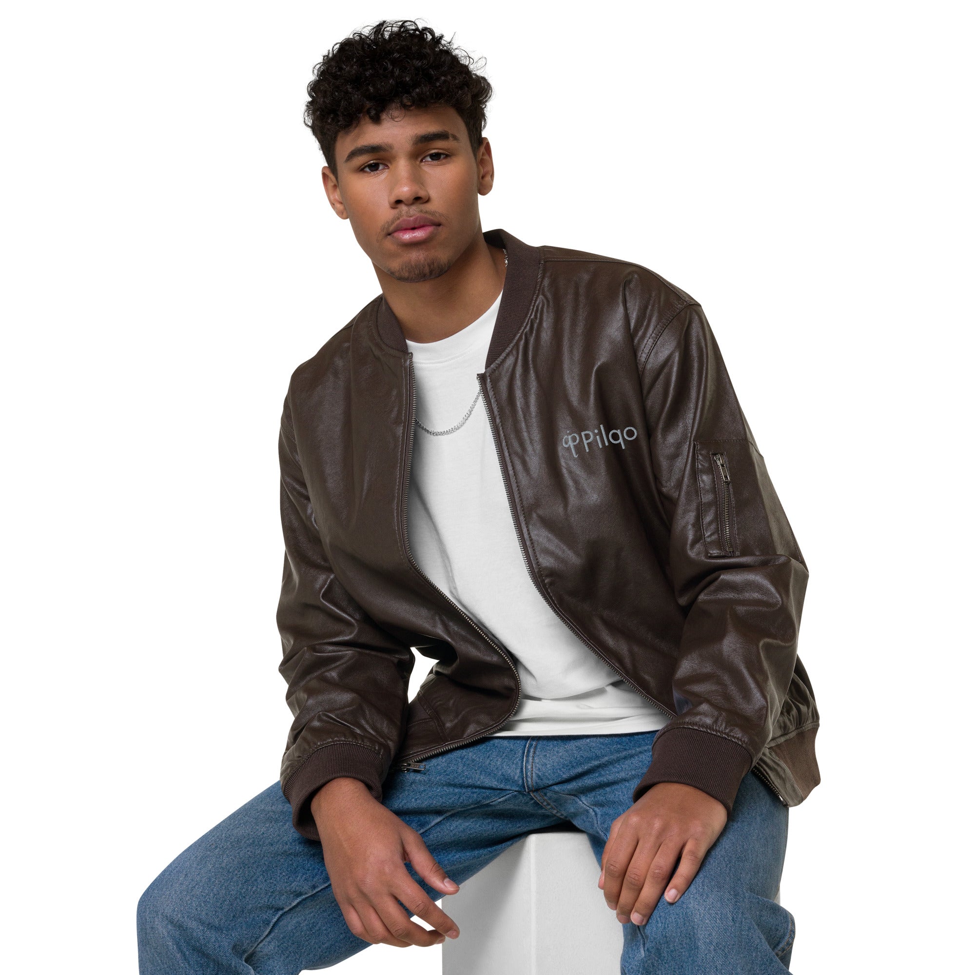 Eco Leather Bomber Jacket with logo