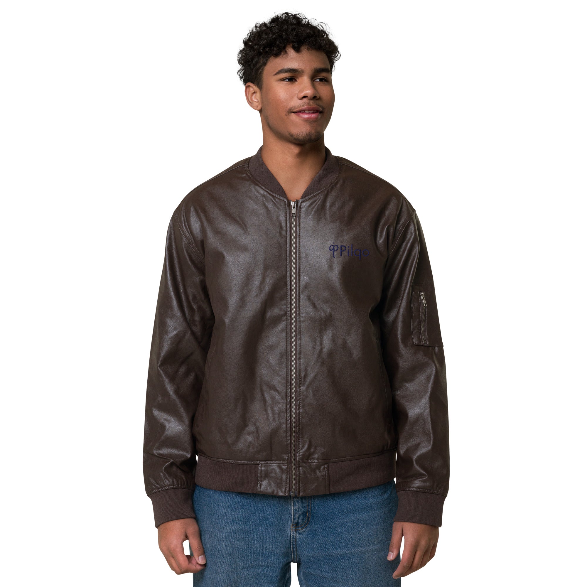 Eco Leather Bomber Jacket with logo