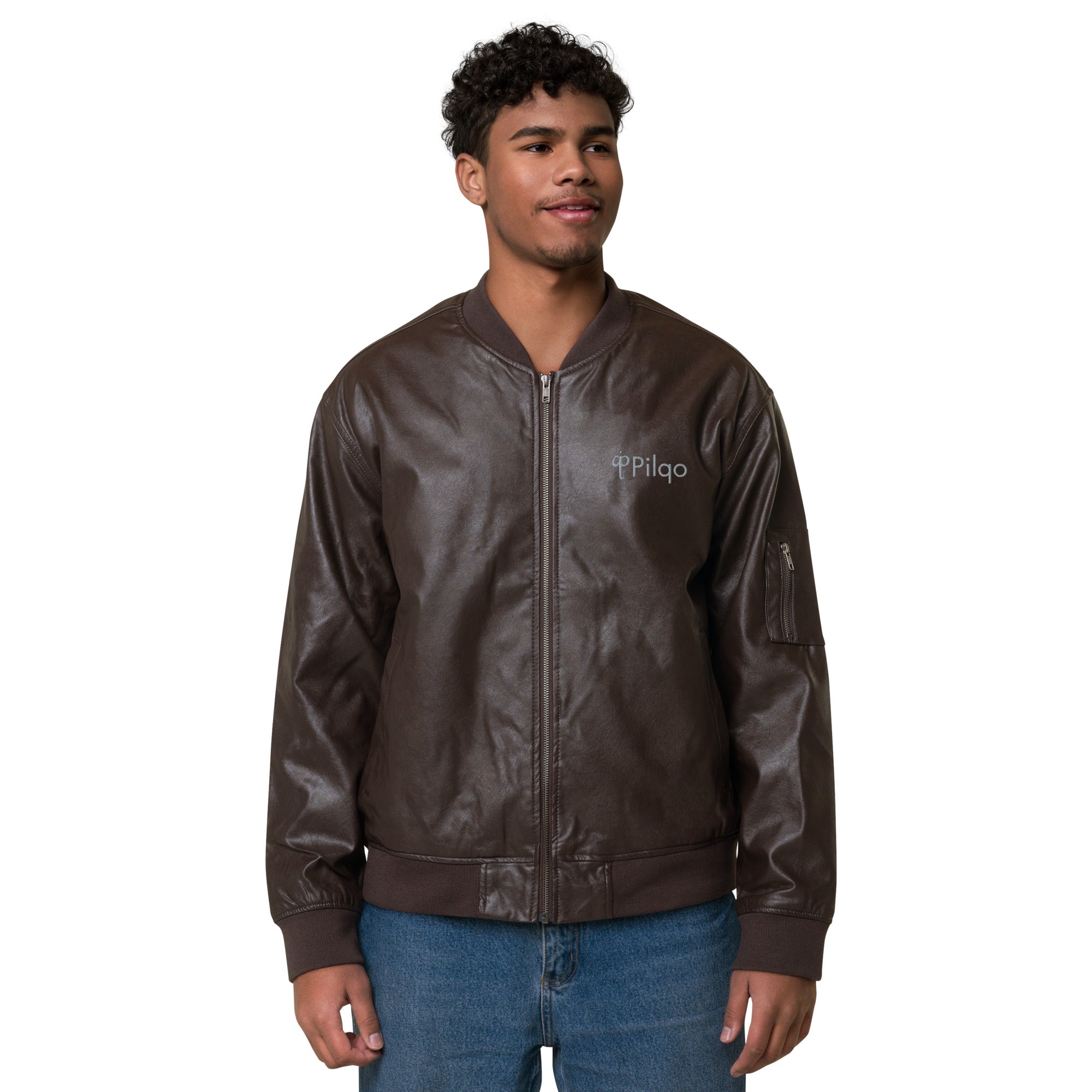 Eco Leather Bomber Jacket with logo