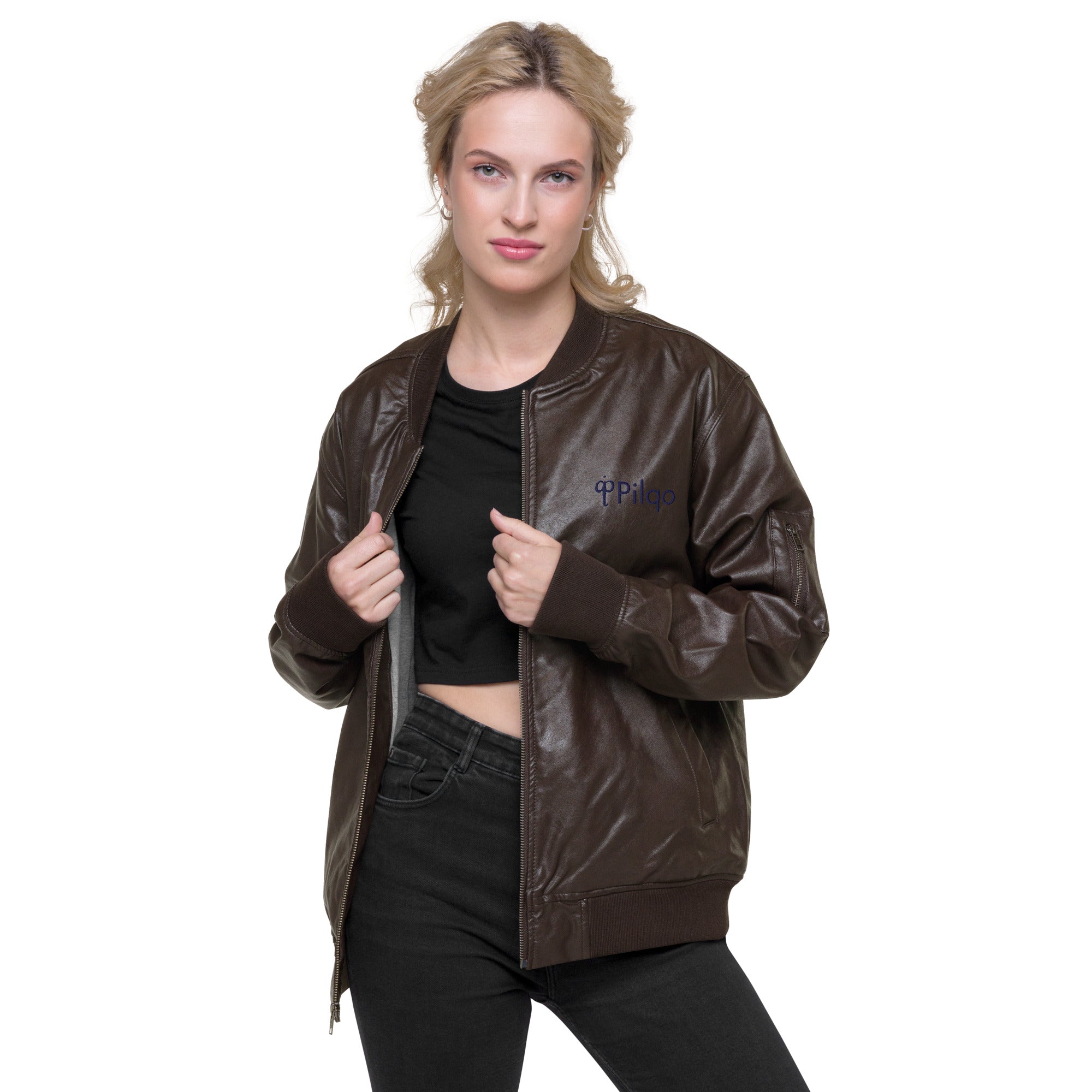 Eco Leather Bomber Jacket with logo