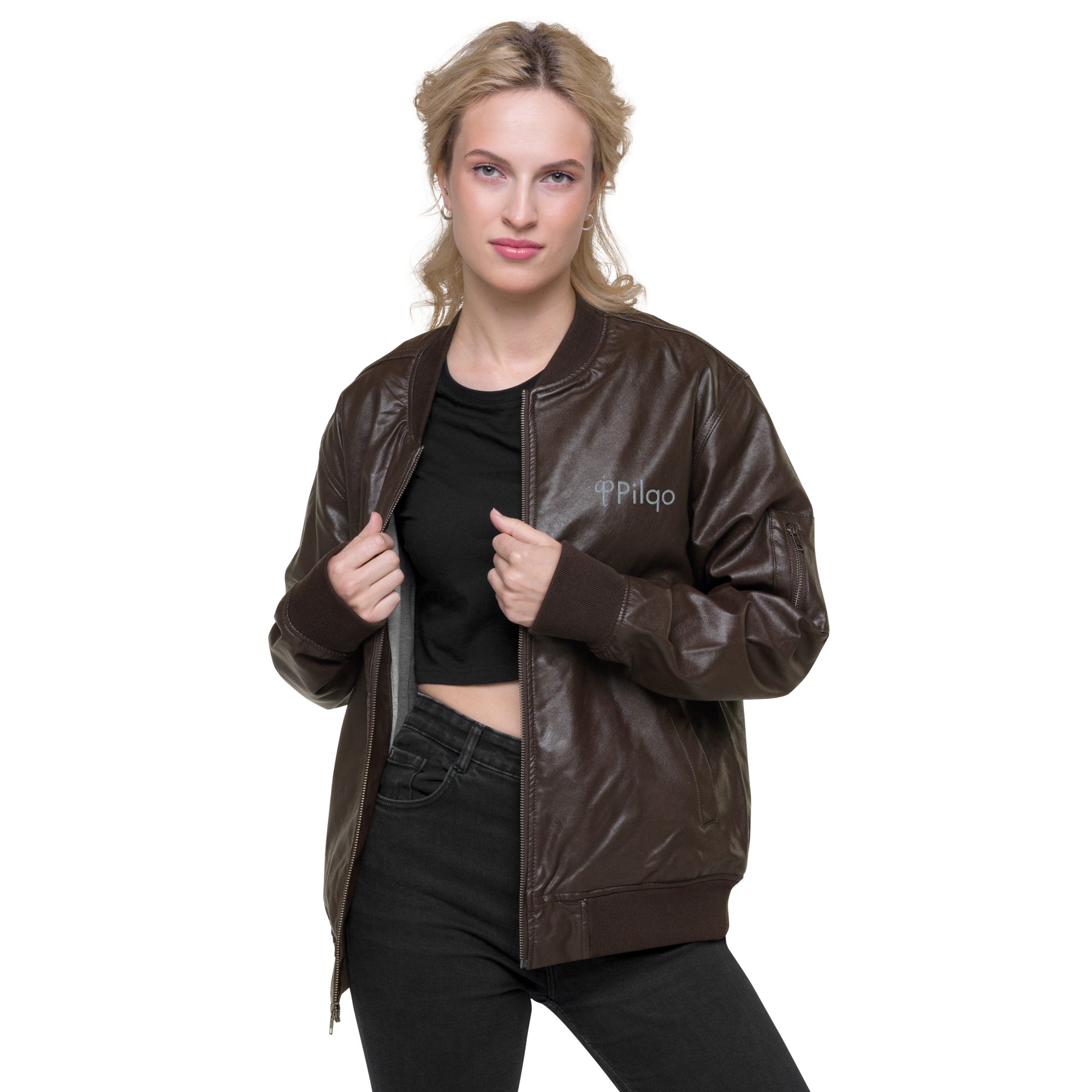 Eco Leather Bomber Jacket with logo