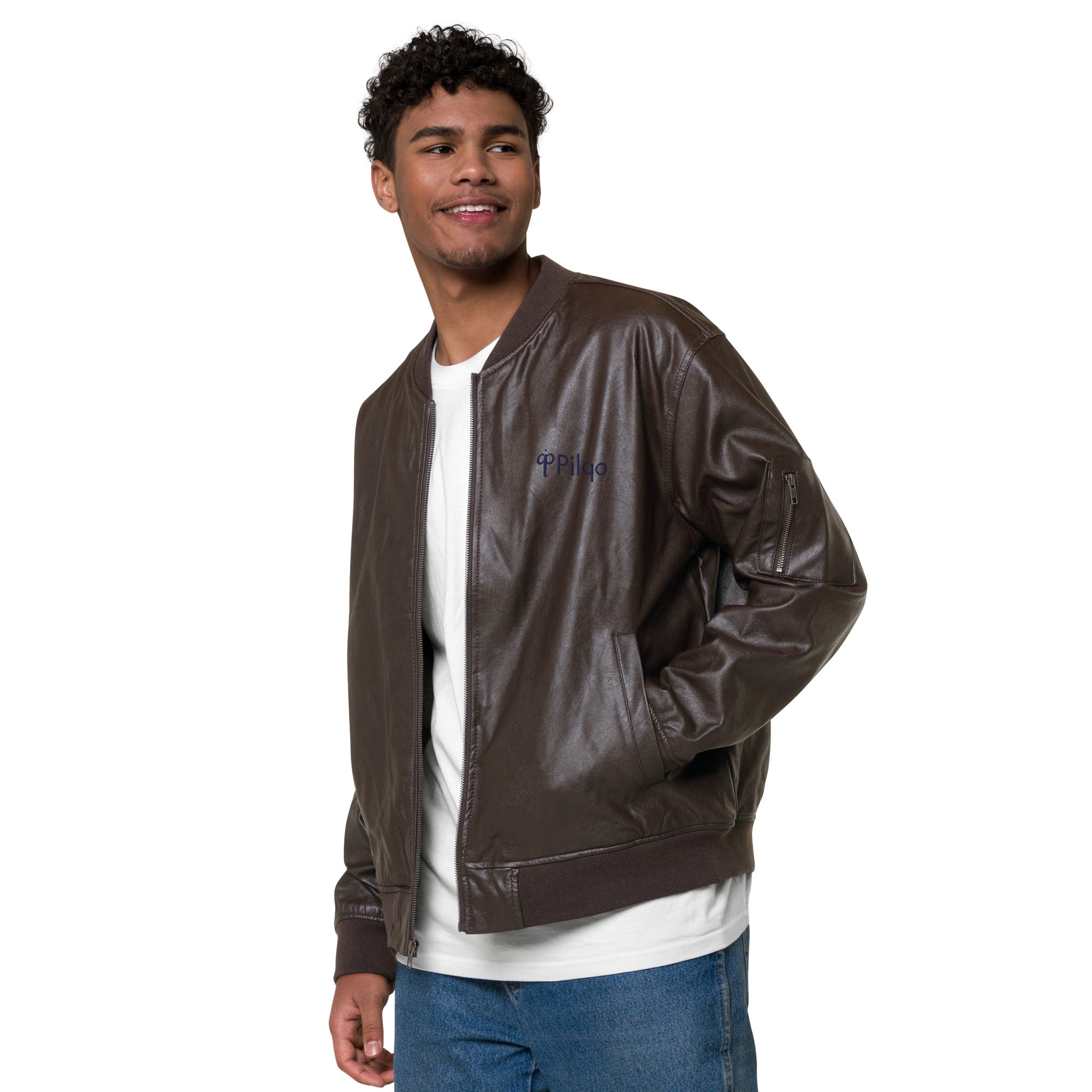 Eco Leather Bomber Jacket with logo