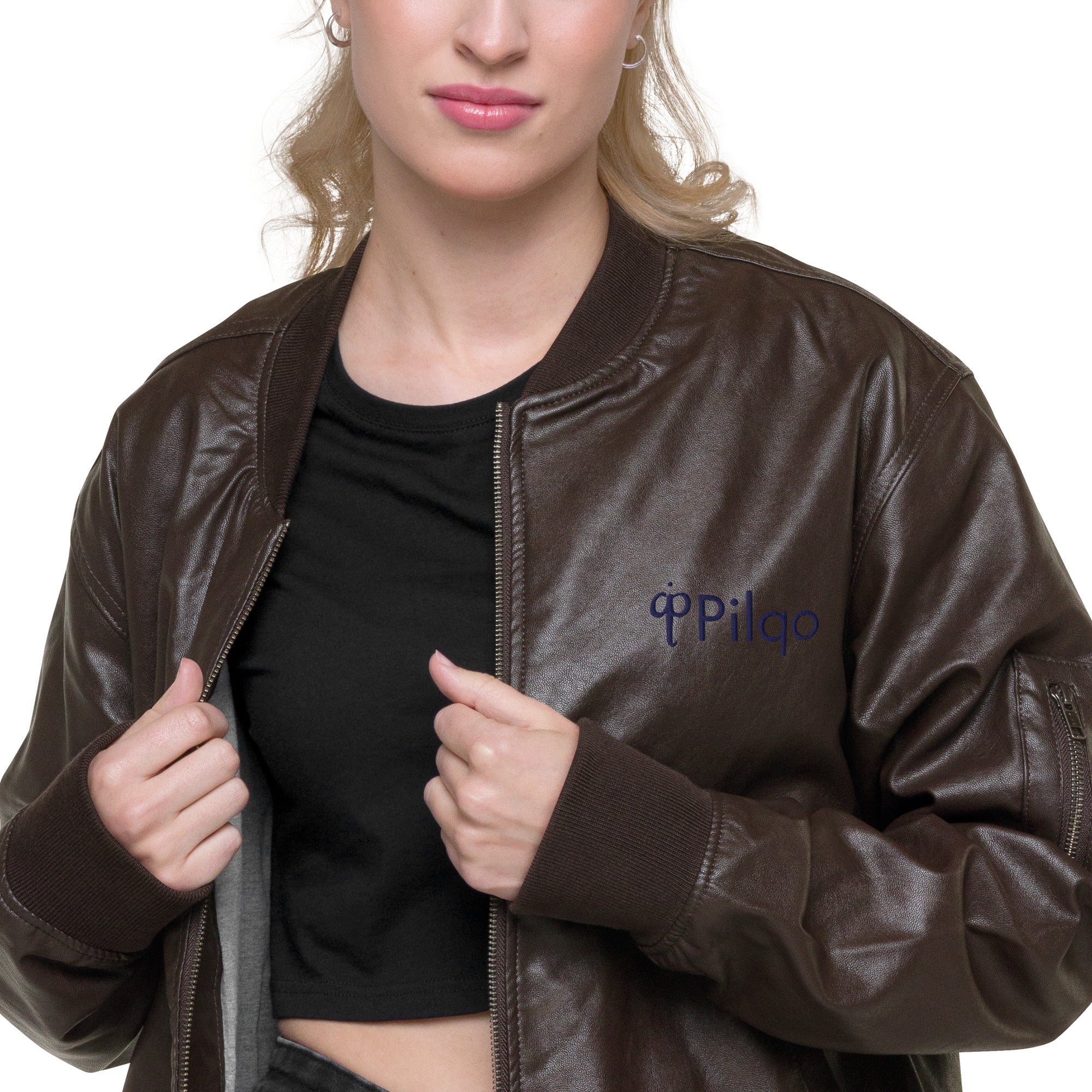 Eco Leather Bomber Jacket with logo