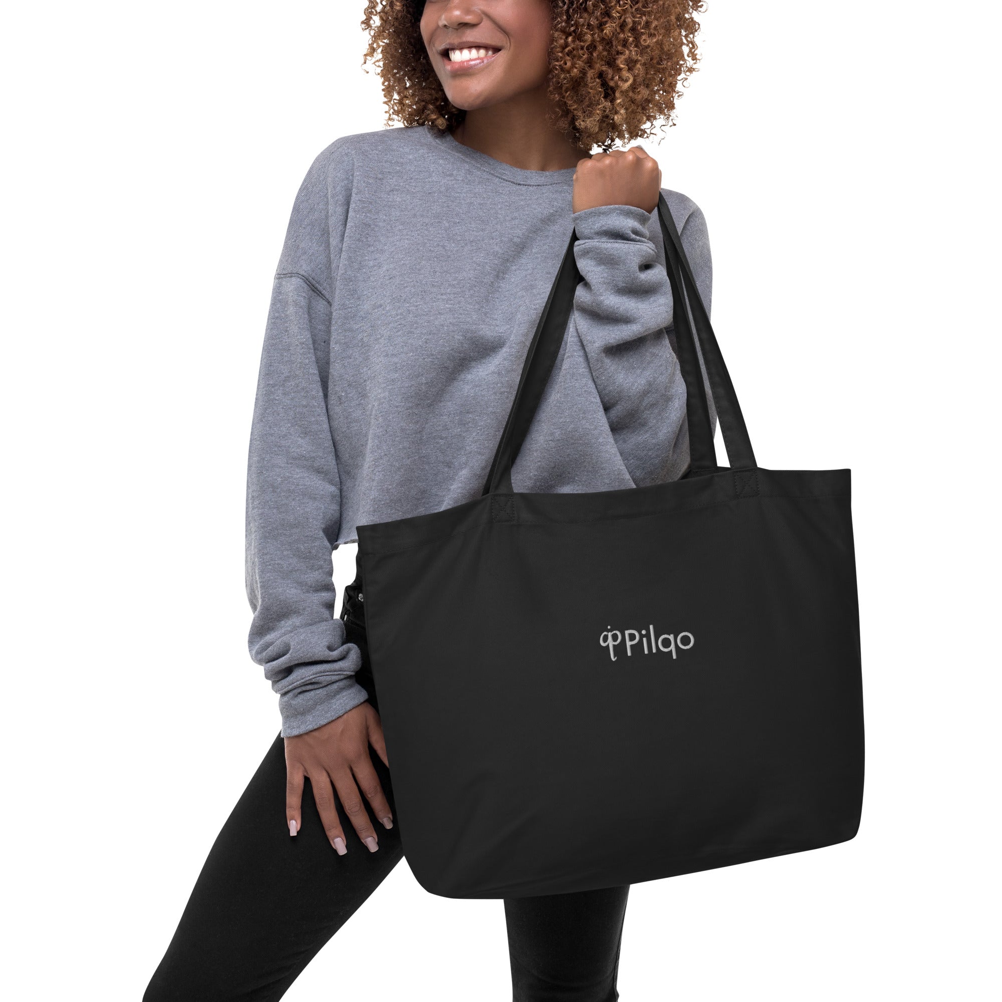 Large organic tote bag with embroidered logo