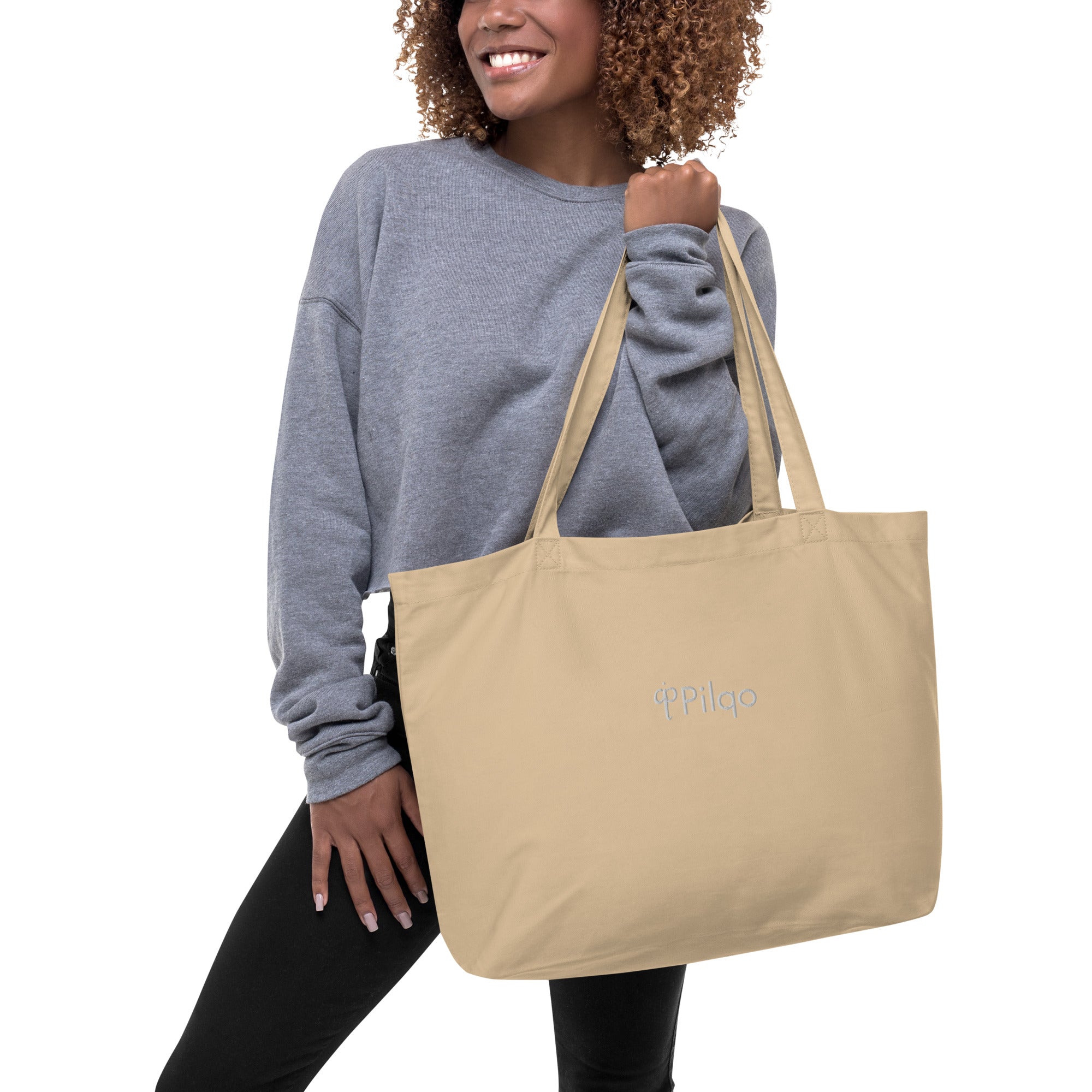 Large organic tote bag with embroidered logo