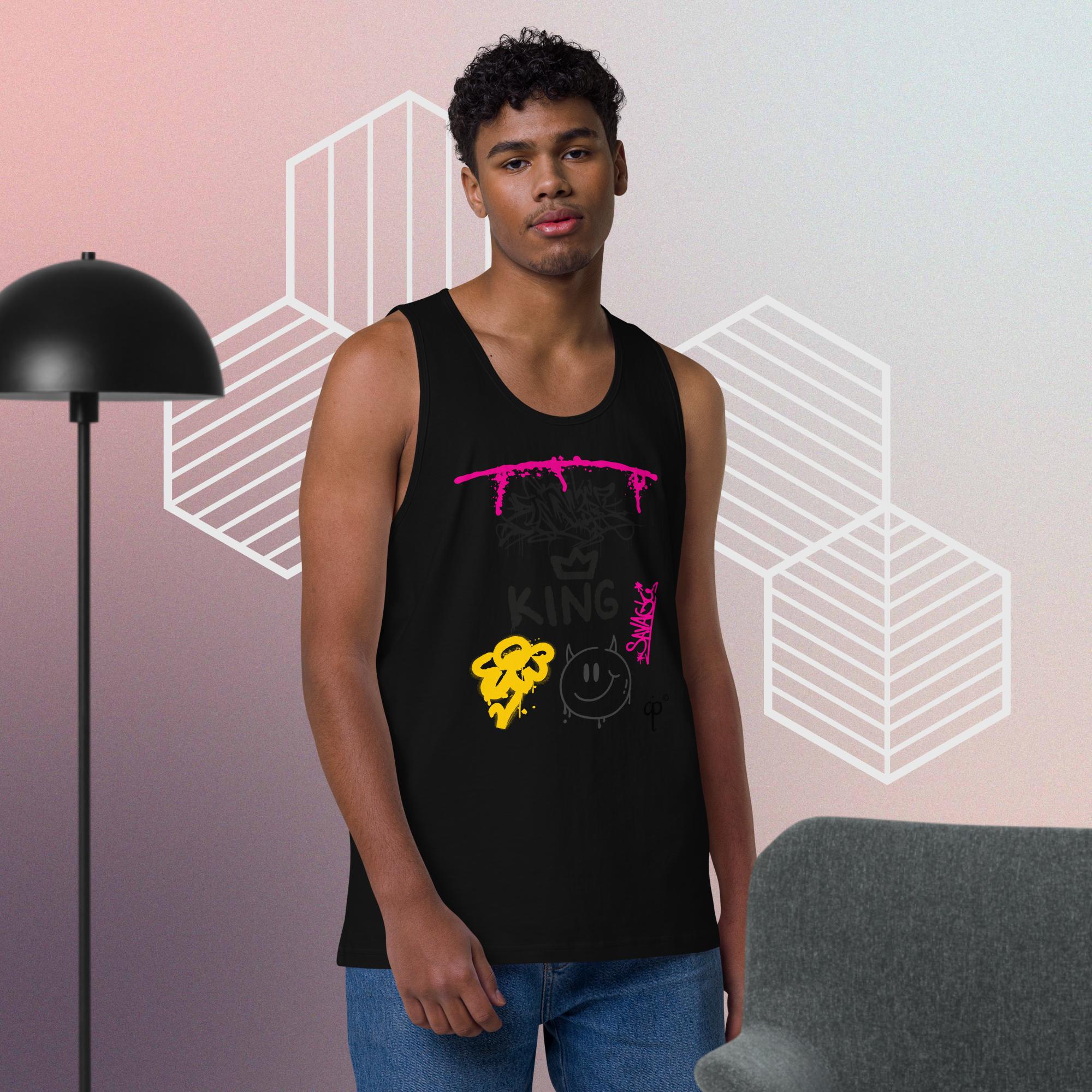 Tank top with colorful graffiti style graphics