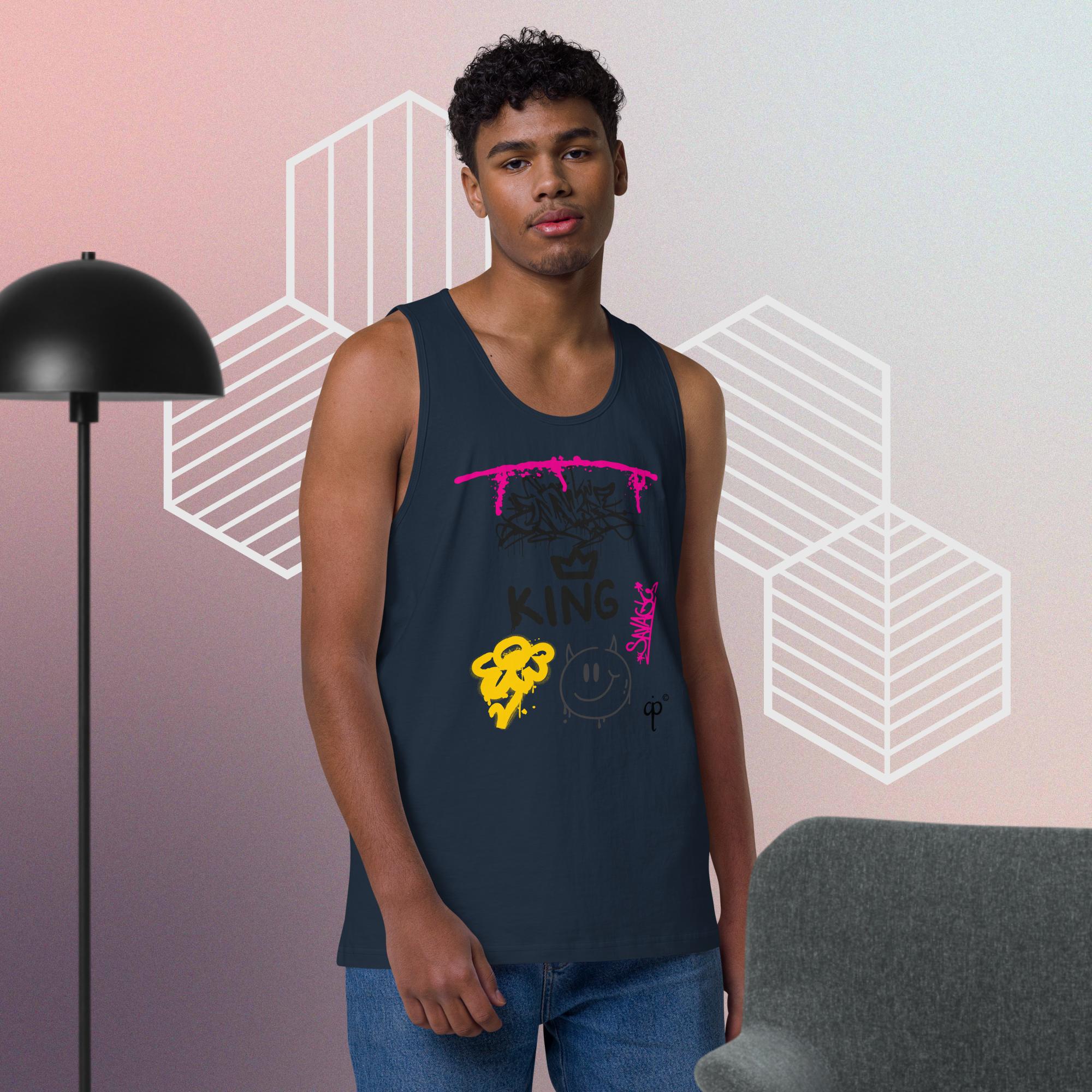 Tank top with colorful graffiti style graphics