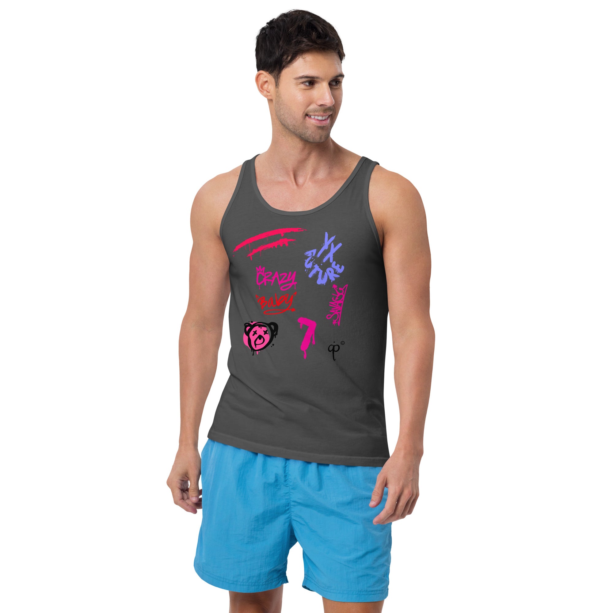 Tank top with pink graffiti style graphics