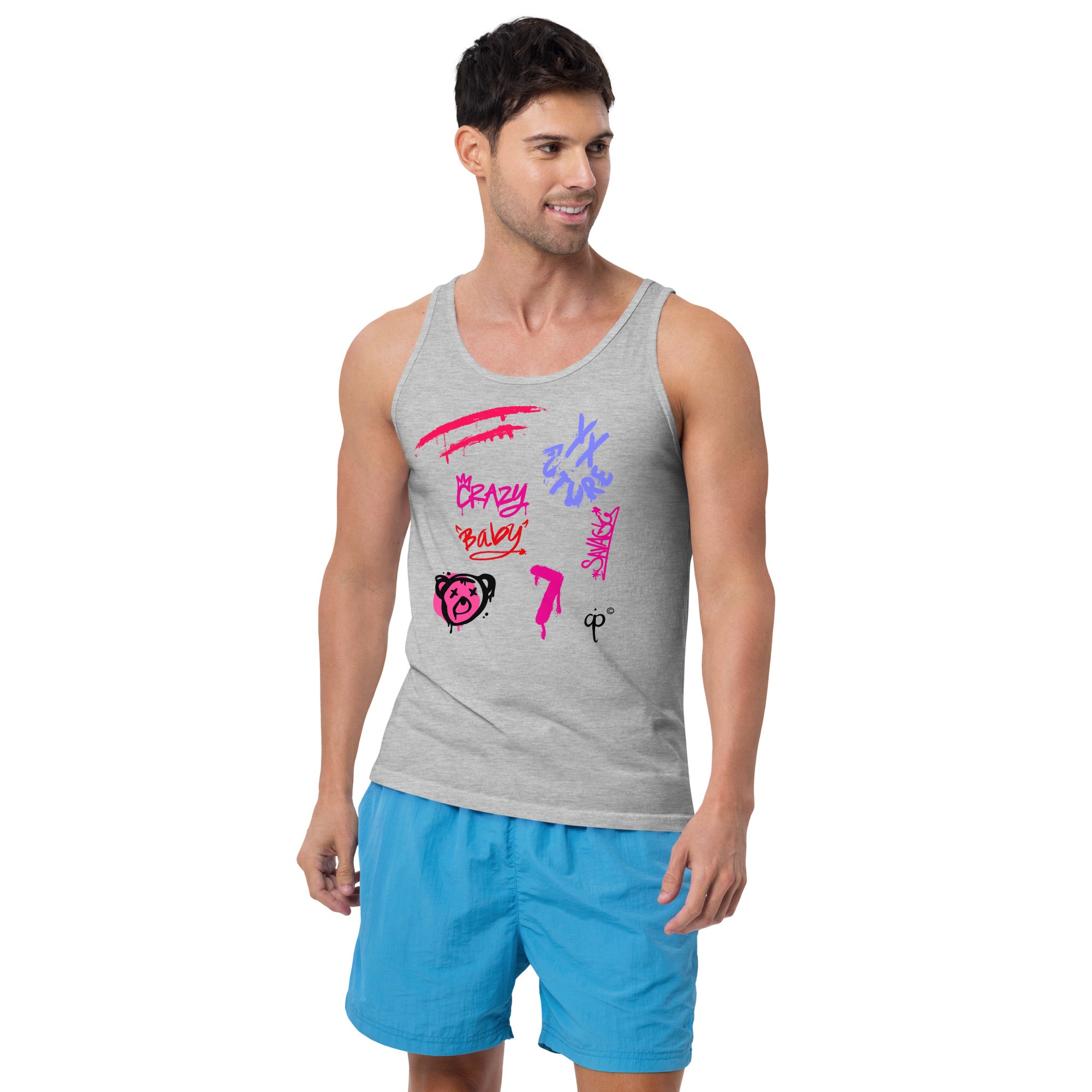 Tank top with pink graffiti style graphics