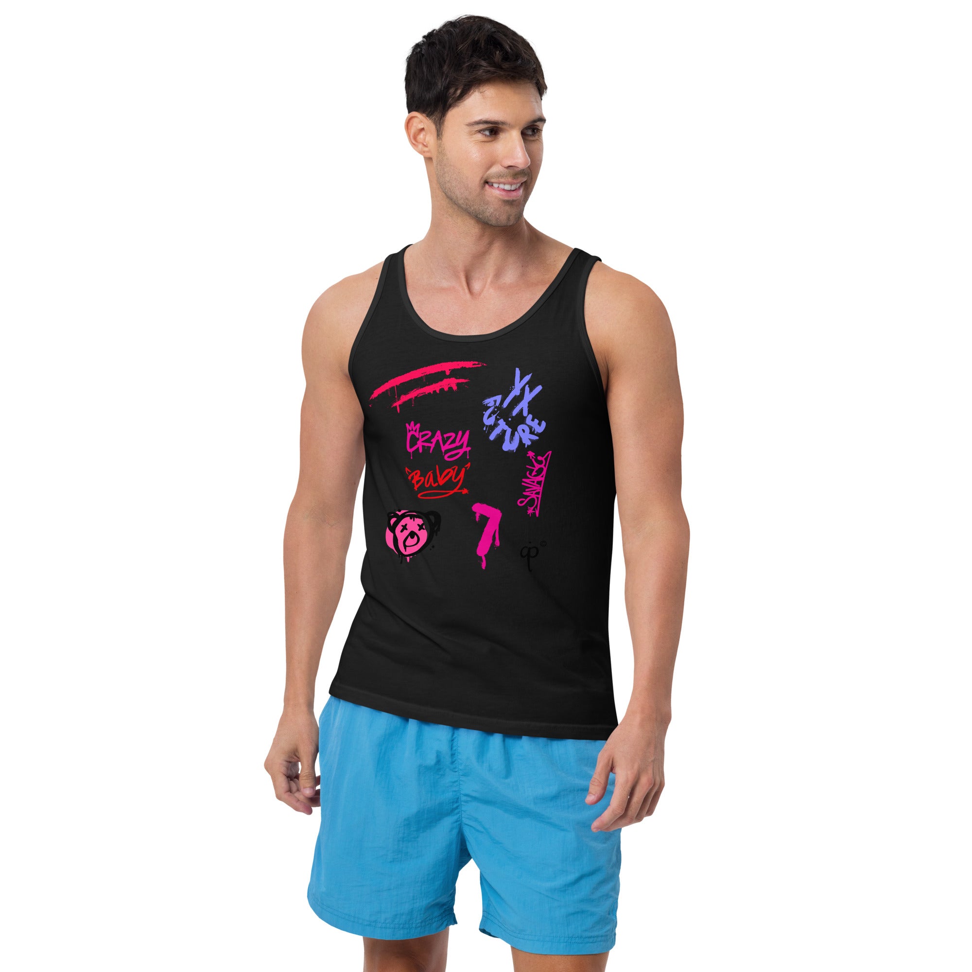 Tank top with pink graffiti style graphics