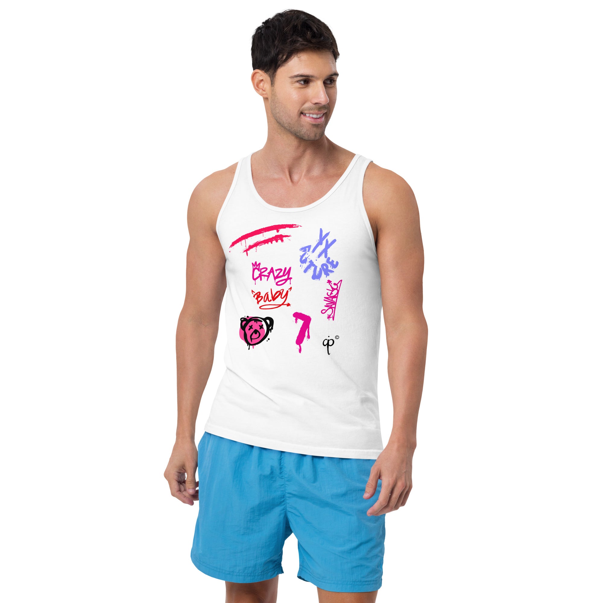 Tank top with pink graffiti style graphics