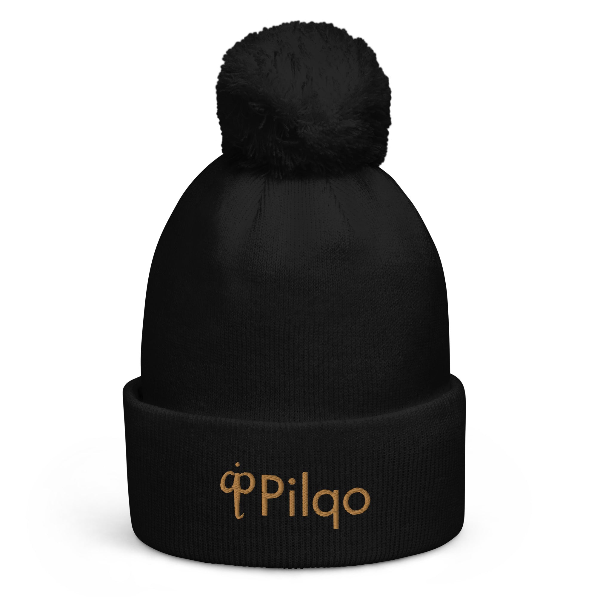 Pom-Pom Beanie with old gold 3D logo