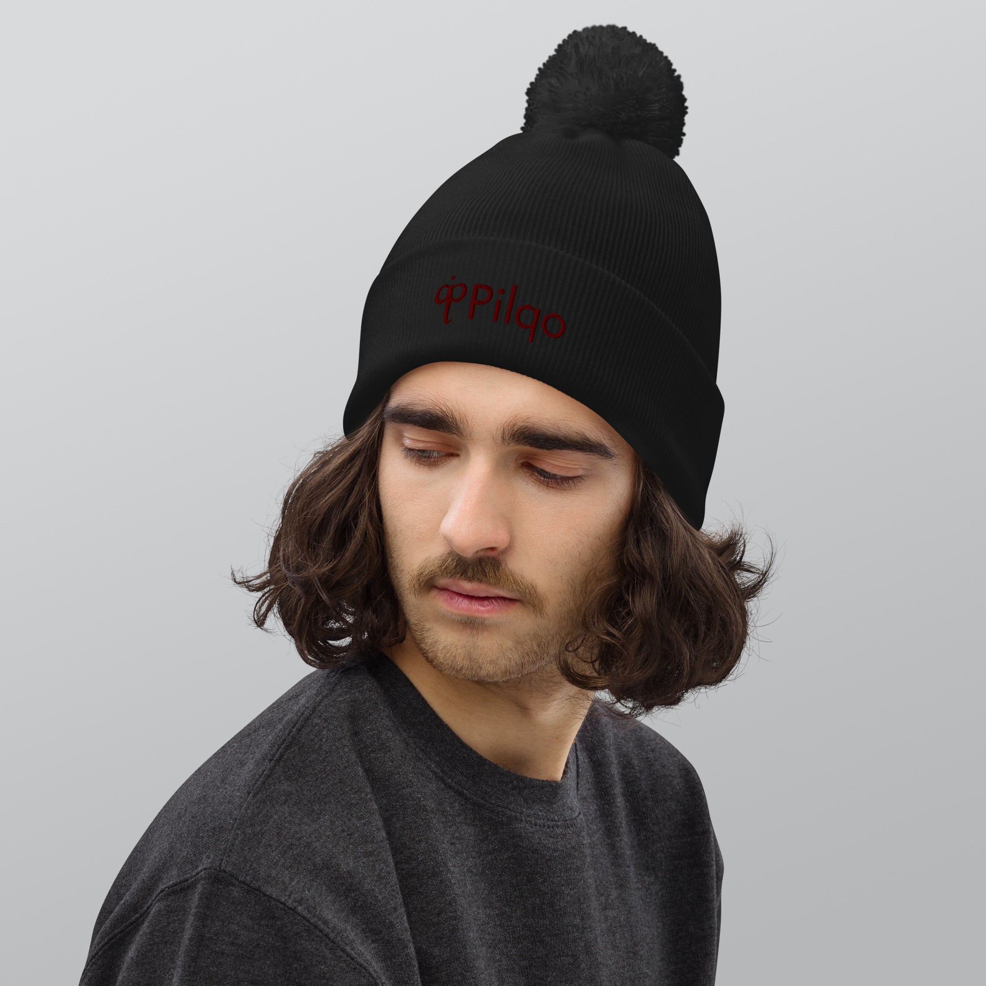 Pom-Pom Beanie with maroon 3D logo