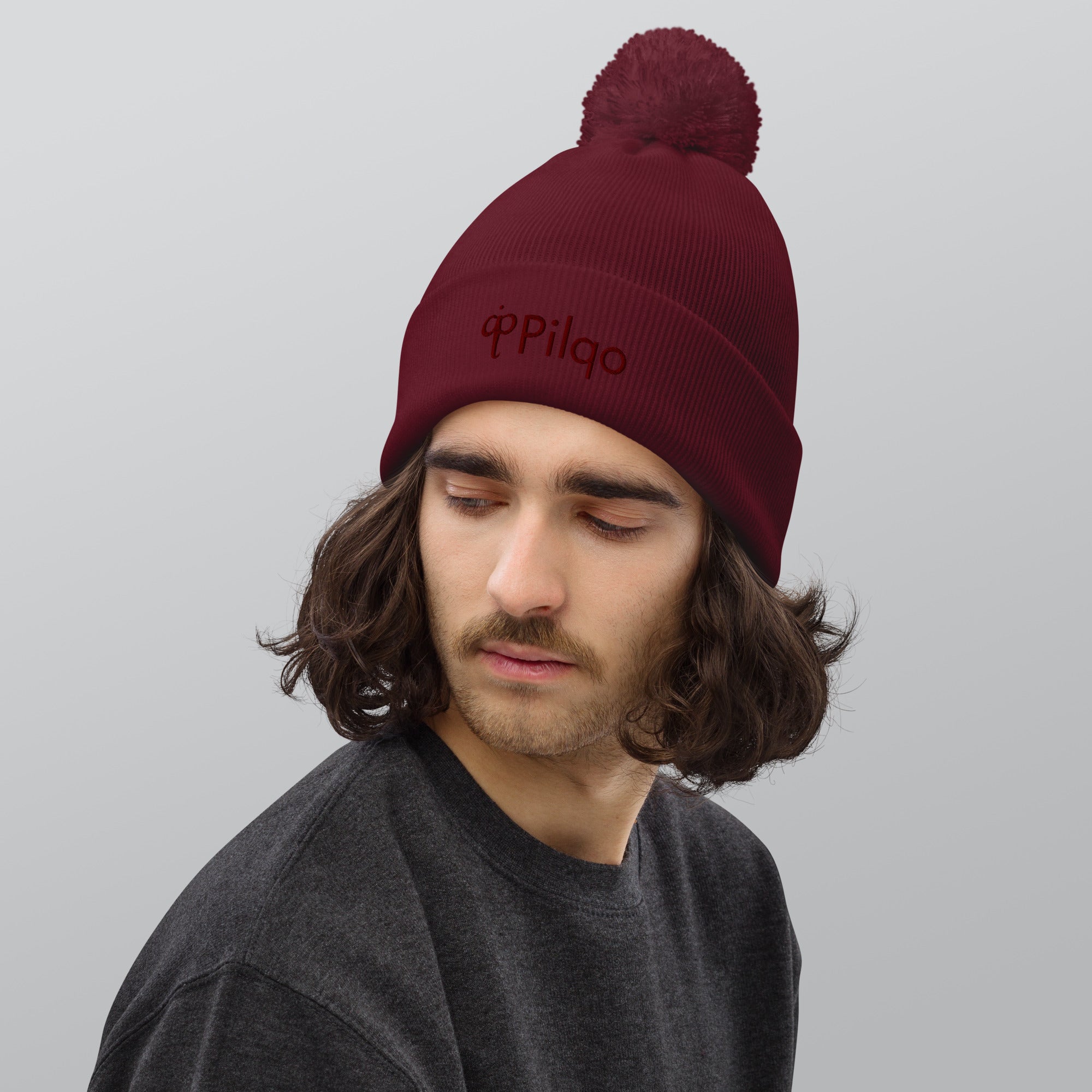 Pom-Pom Beanie with maroon 3D logo