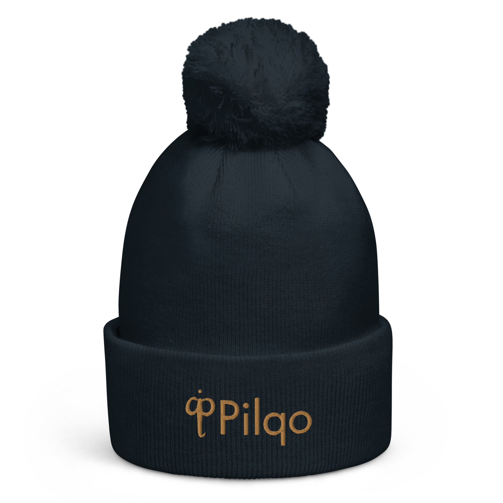 Pom-Pom Beanie with old gold 3D logo