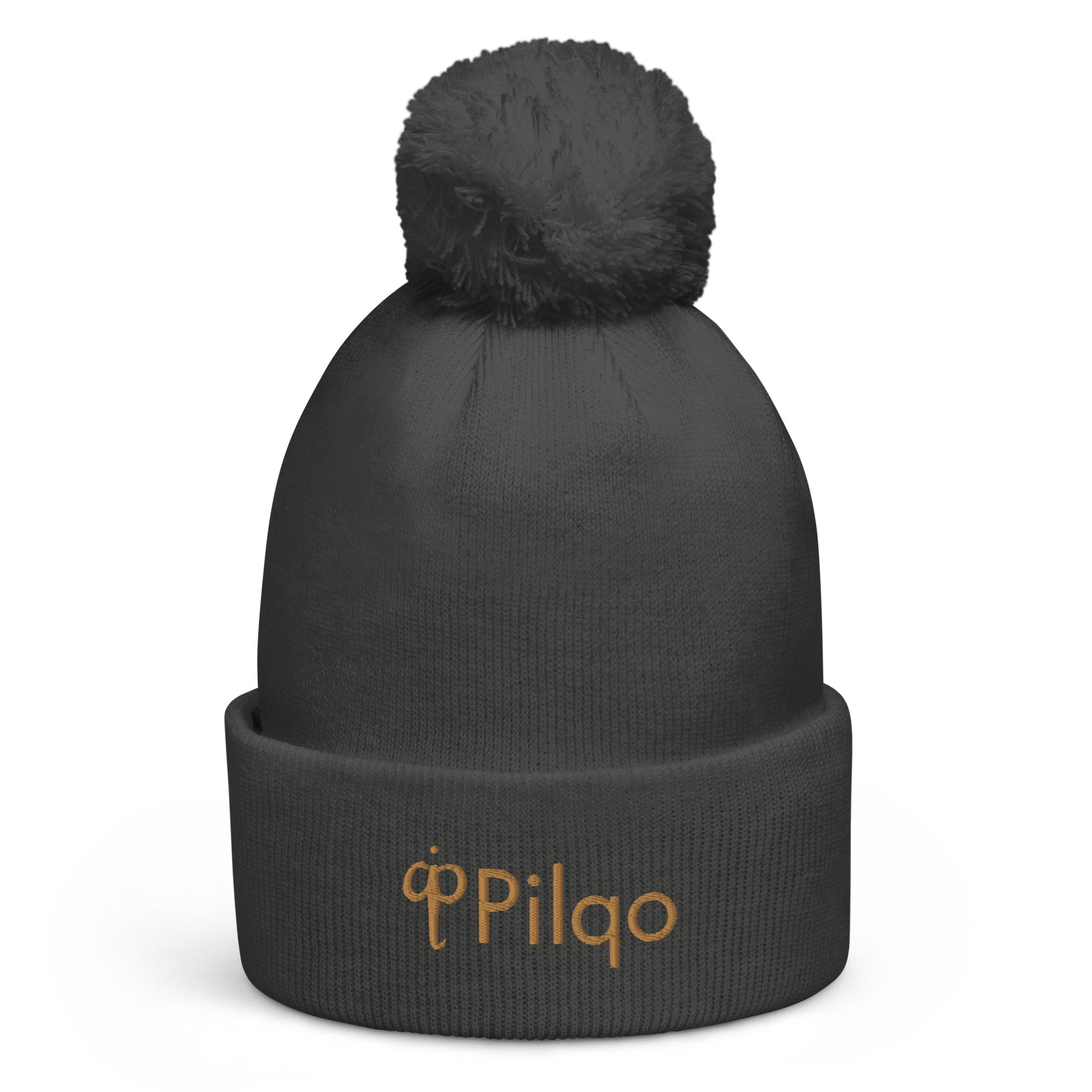 Pom-Pom Beanie with old gold 3D logo