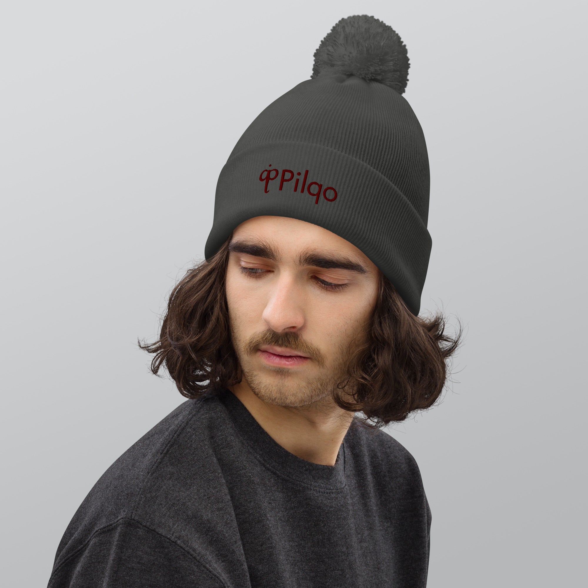 Pom-Pom Beanie with maroon 3D logo