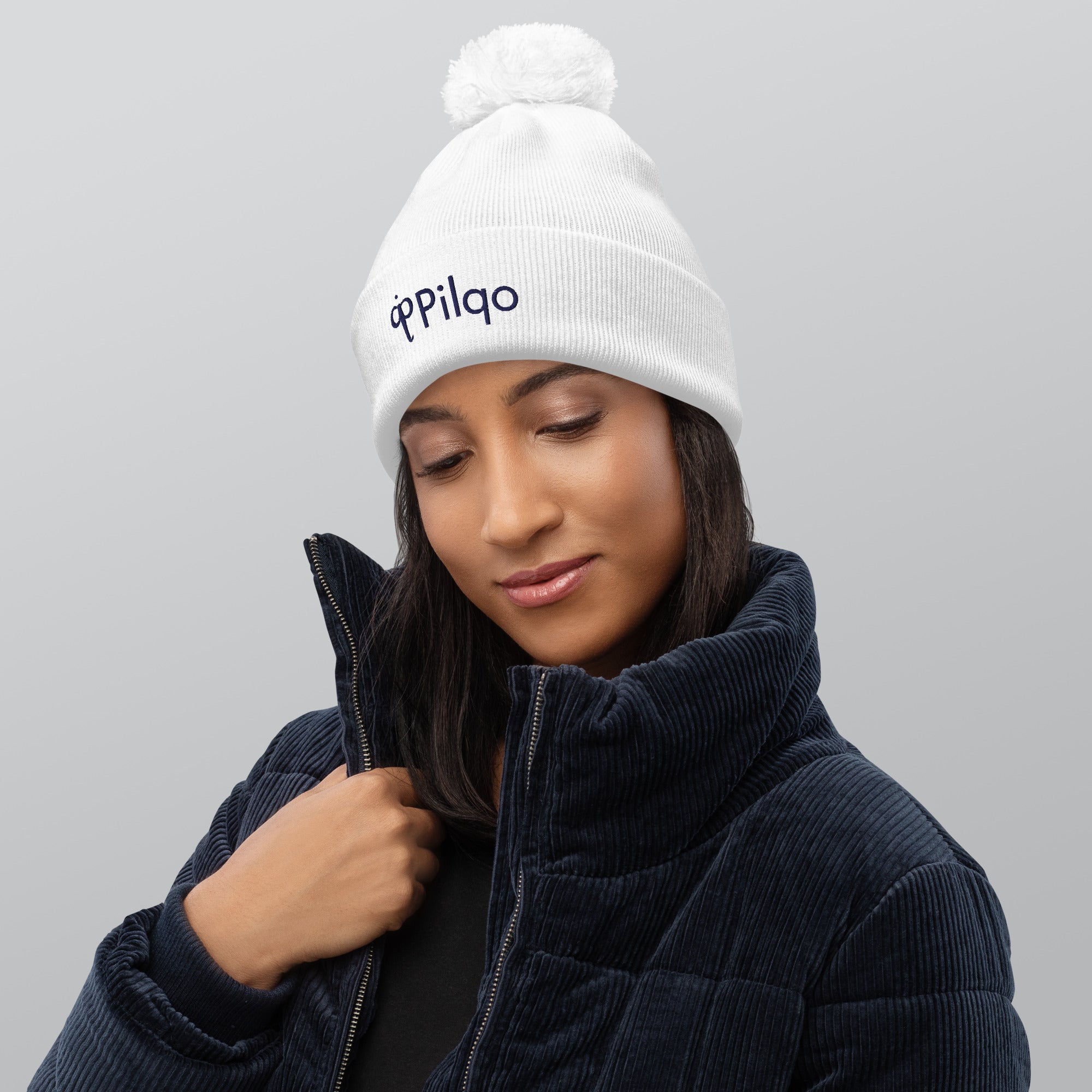 Pom-Pom Beanie with navy logo