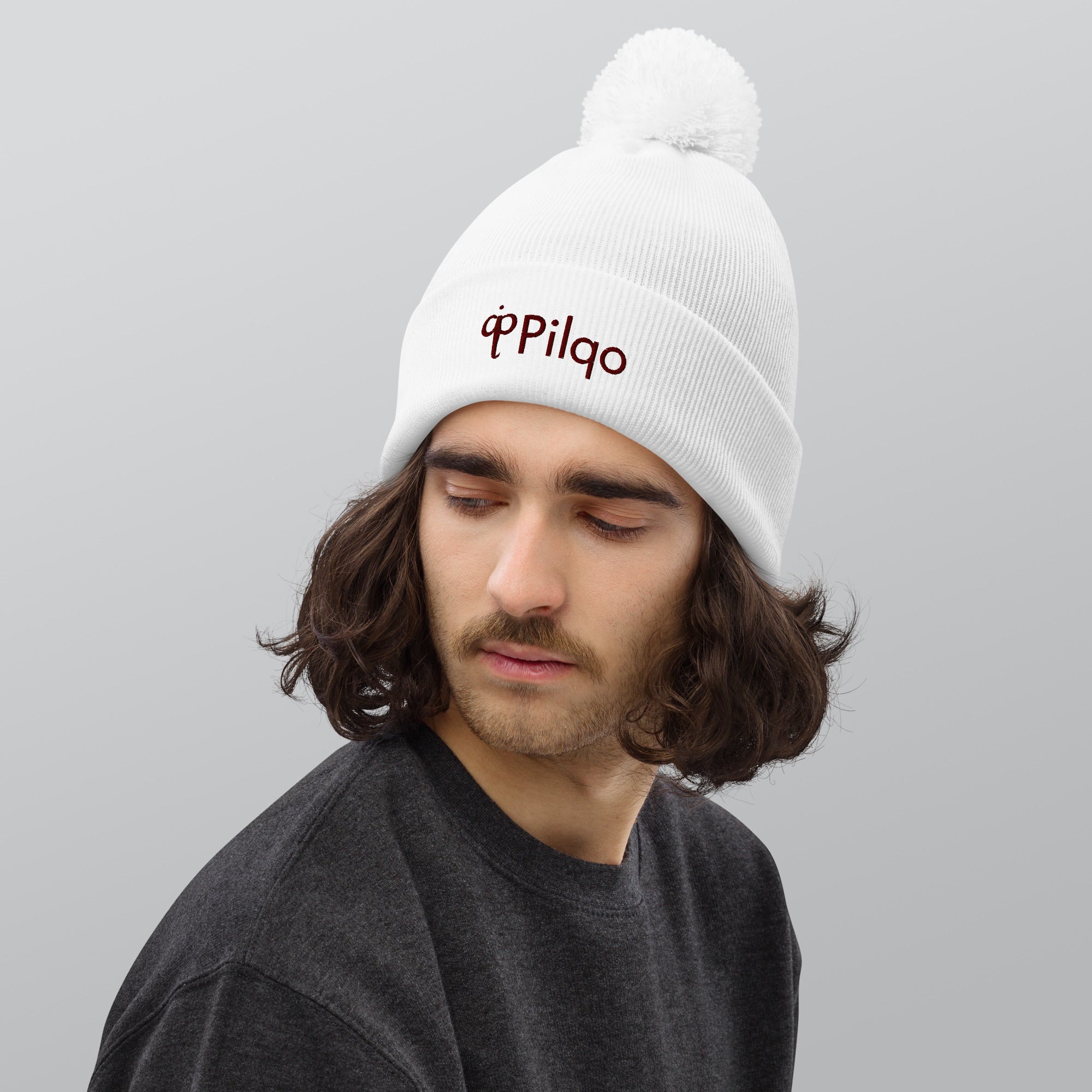 Pom-Pom Beanie with maroon 3D logo