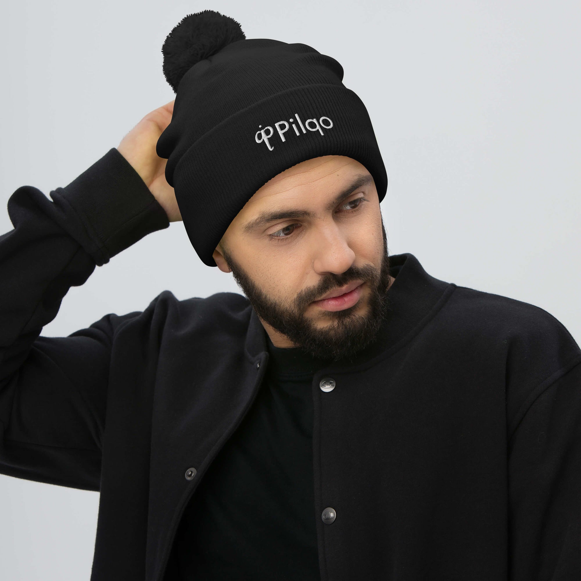 Pom-Pom Beanie with white 3D logo