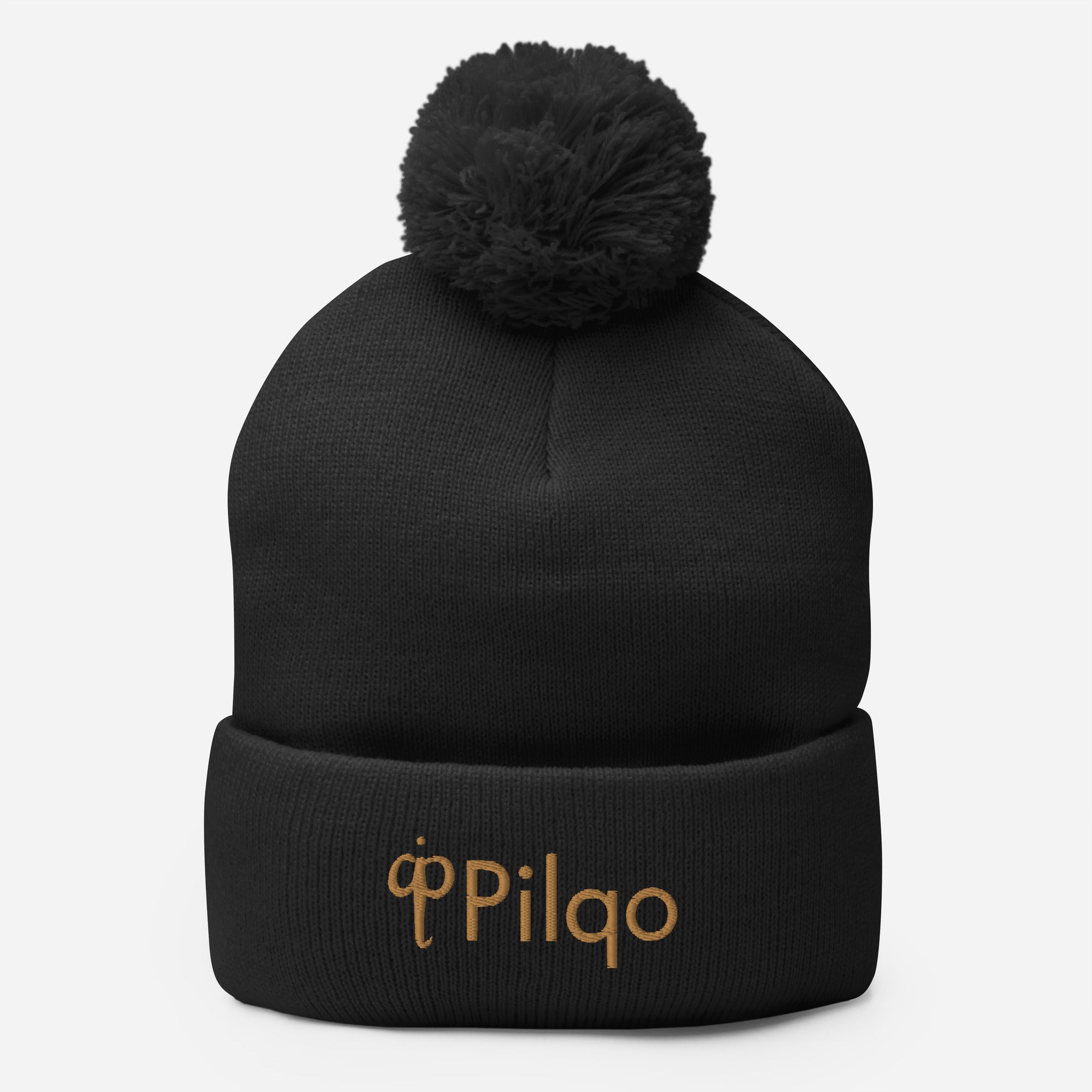 Pom-Pom Beanie with old gold 3D logo