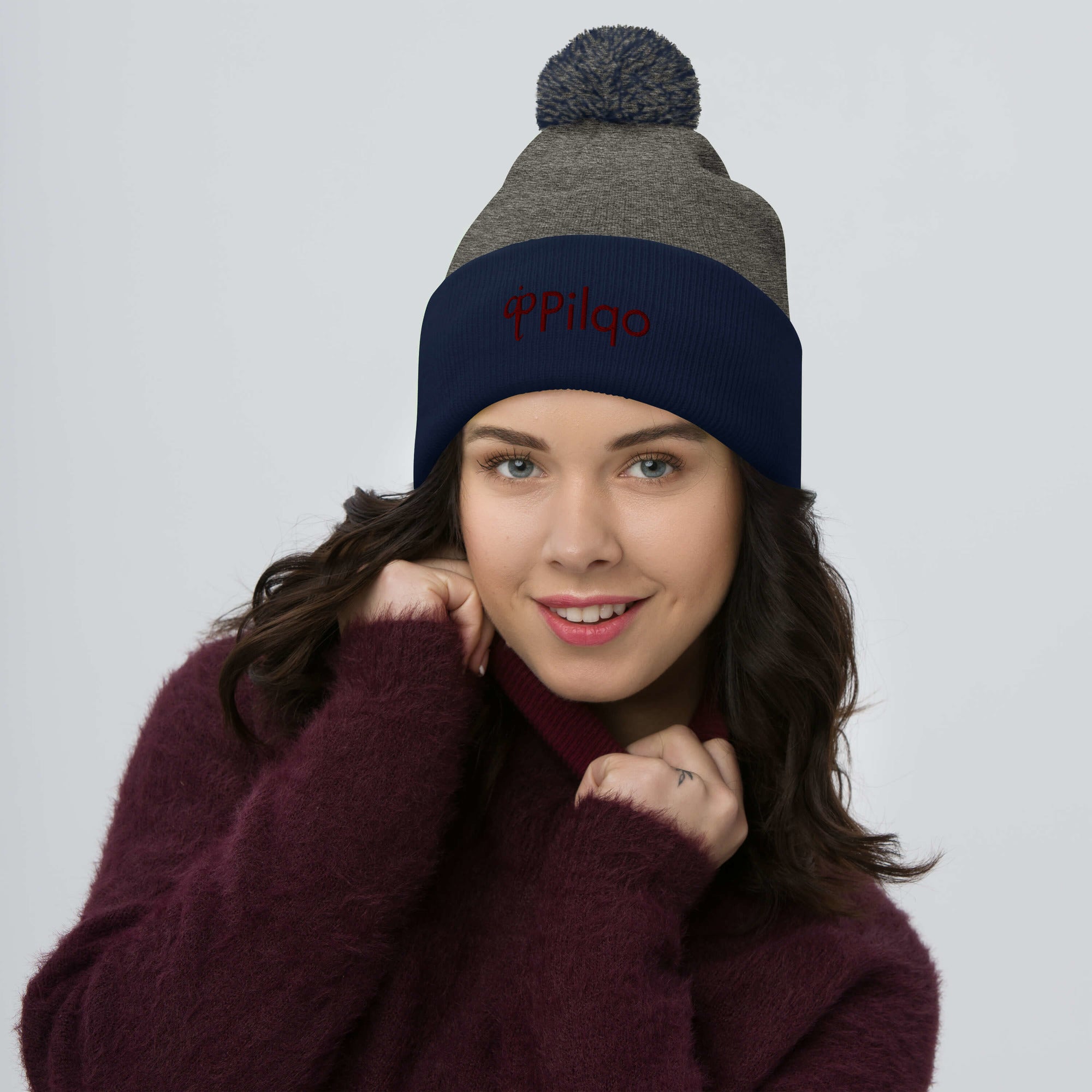 Pom-Pom Beanie with maroon logo