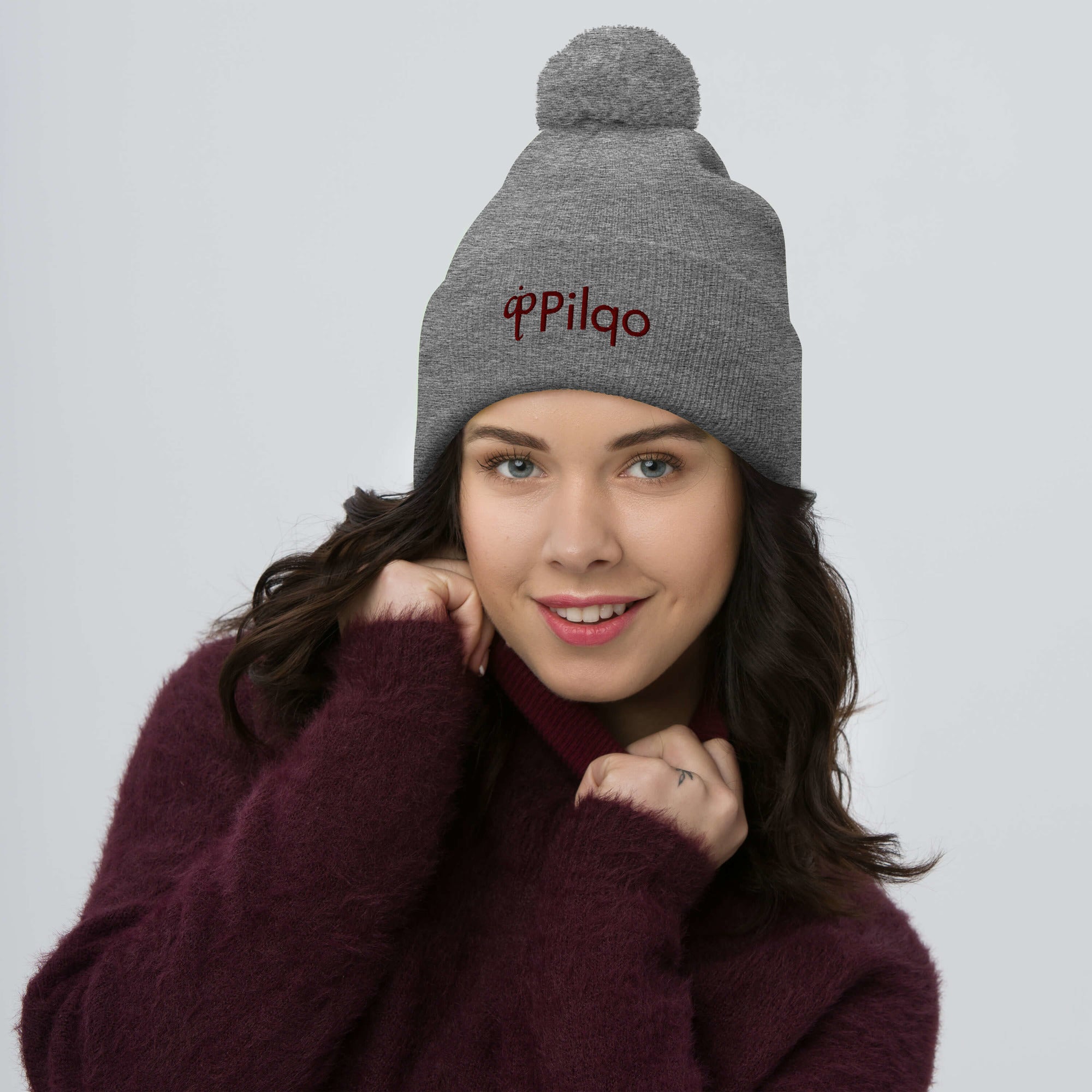 Pom-Pom Beanie with maroon logo