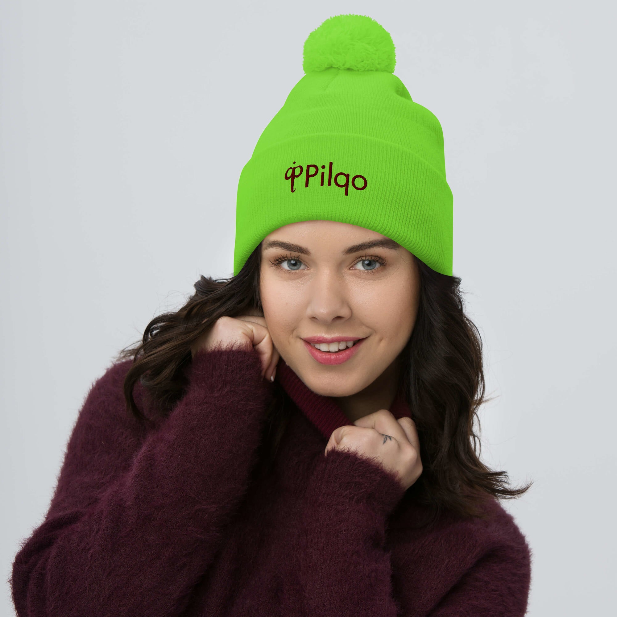 Pom-Pom Beanie with maroon logo