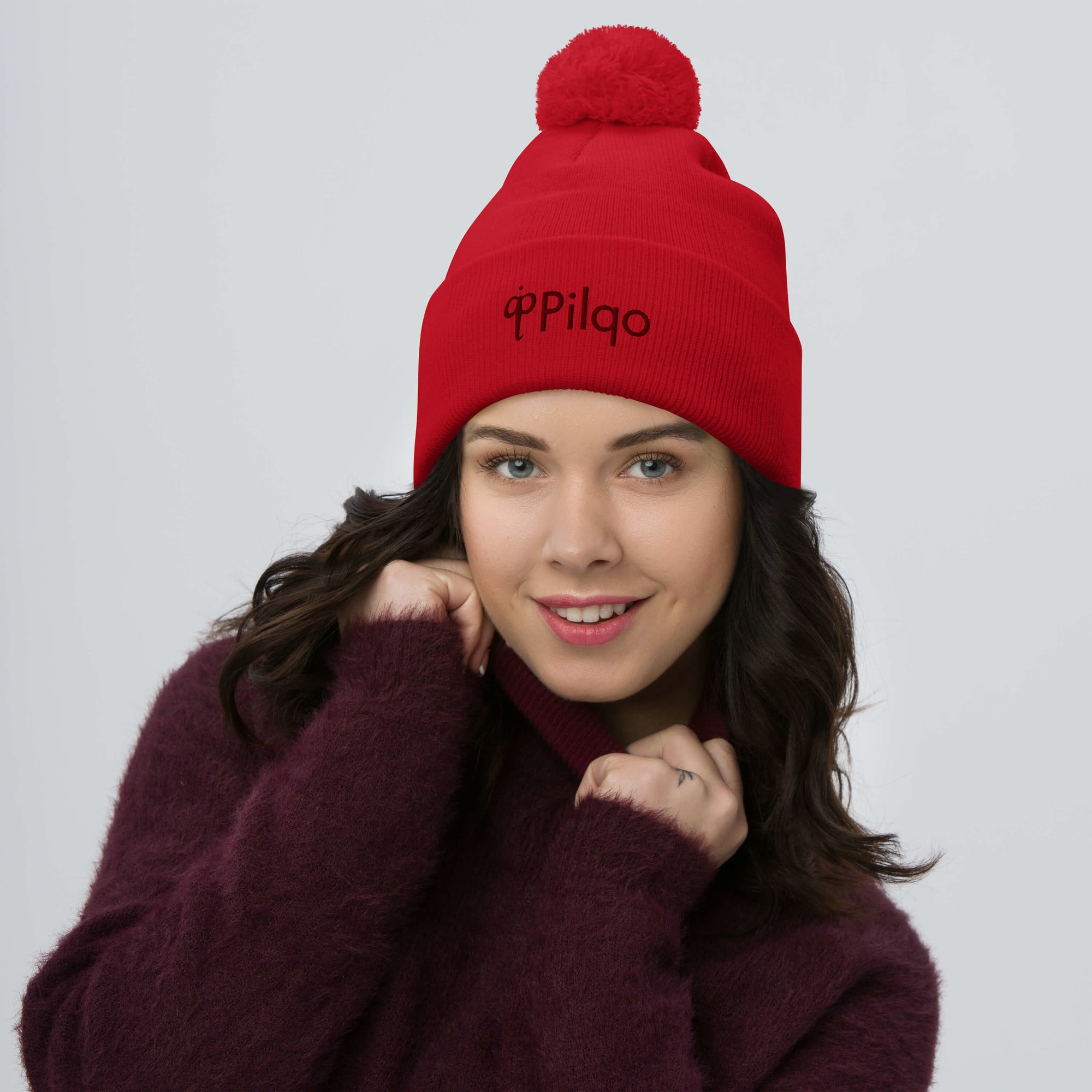 Pom-Pom Beanie with maroon logo