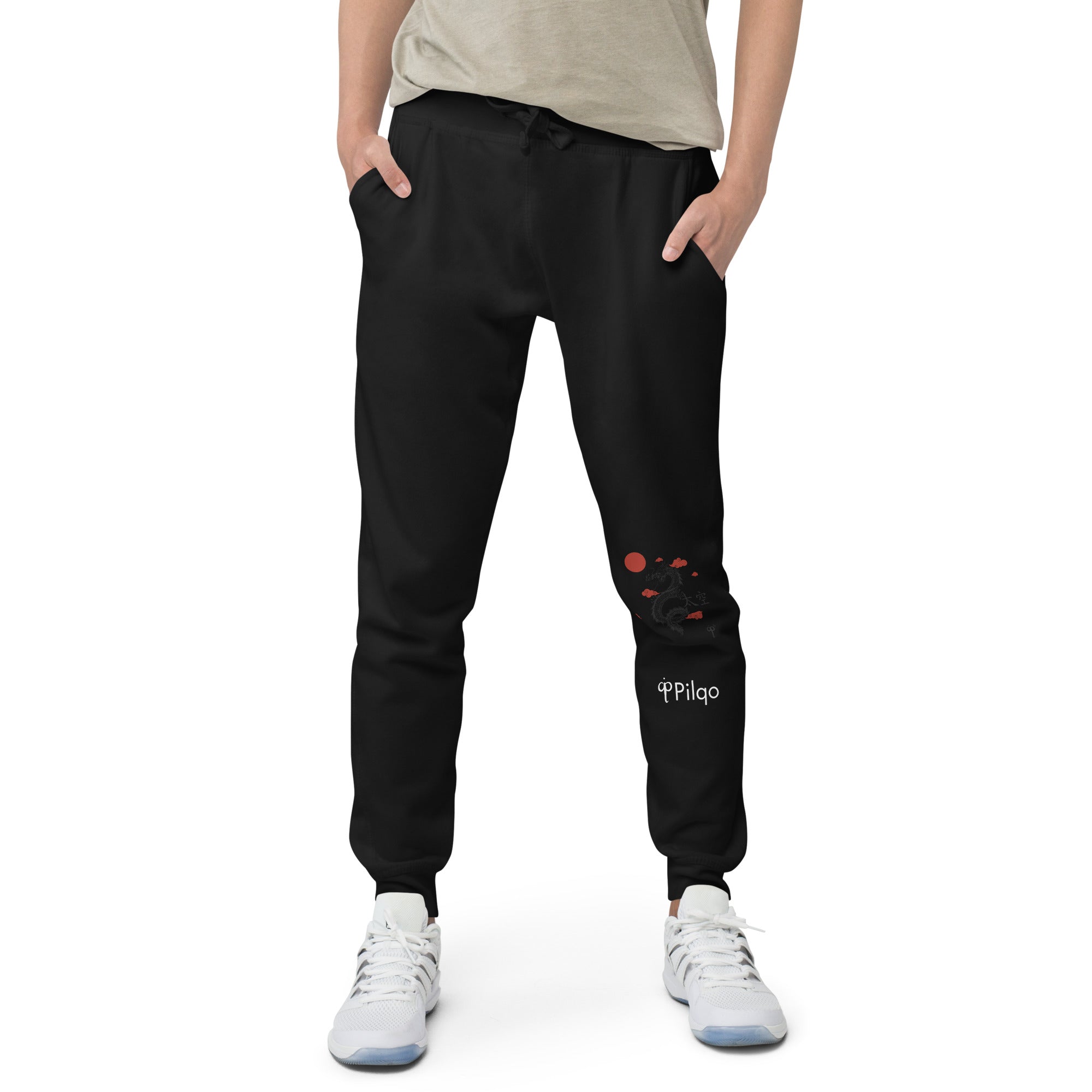 Fleece sweatpants with dragon graphics